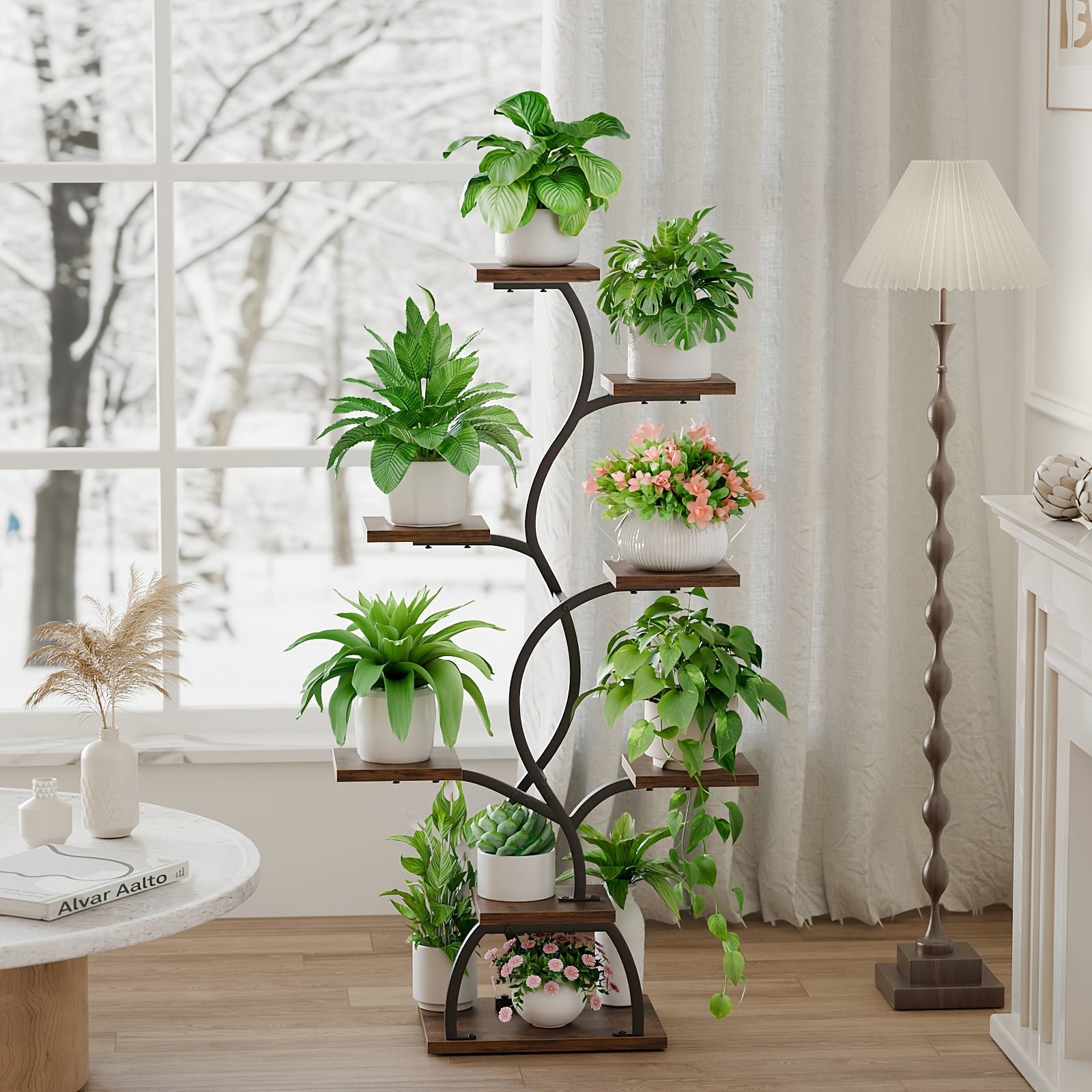 Plant Stand Indoor with Grow Light - 8 Tiered Plant Shelf Indoor, Corner Plant Stand, Metal Corner Shelves, 45" Tall Plant Shelf with Grow Light, Multi Functional Display Stand with Thickened Wooden Boards, Small Plant Stand