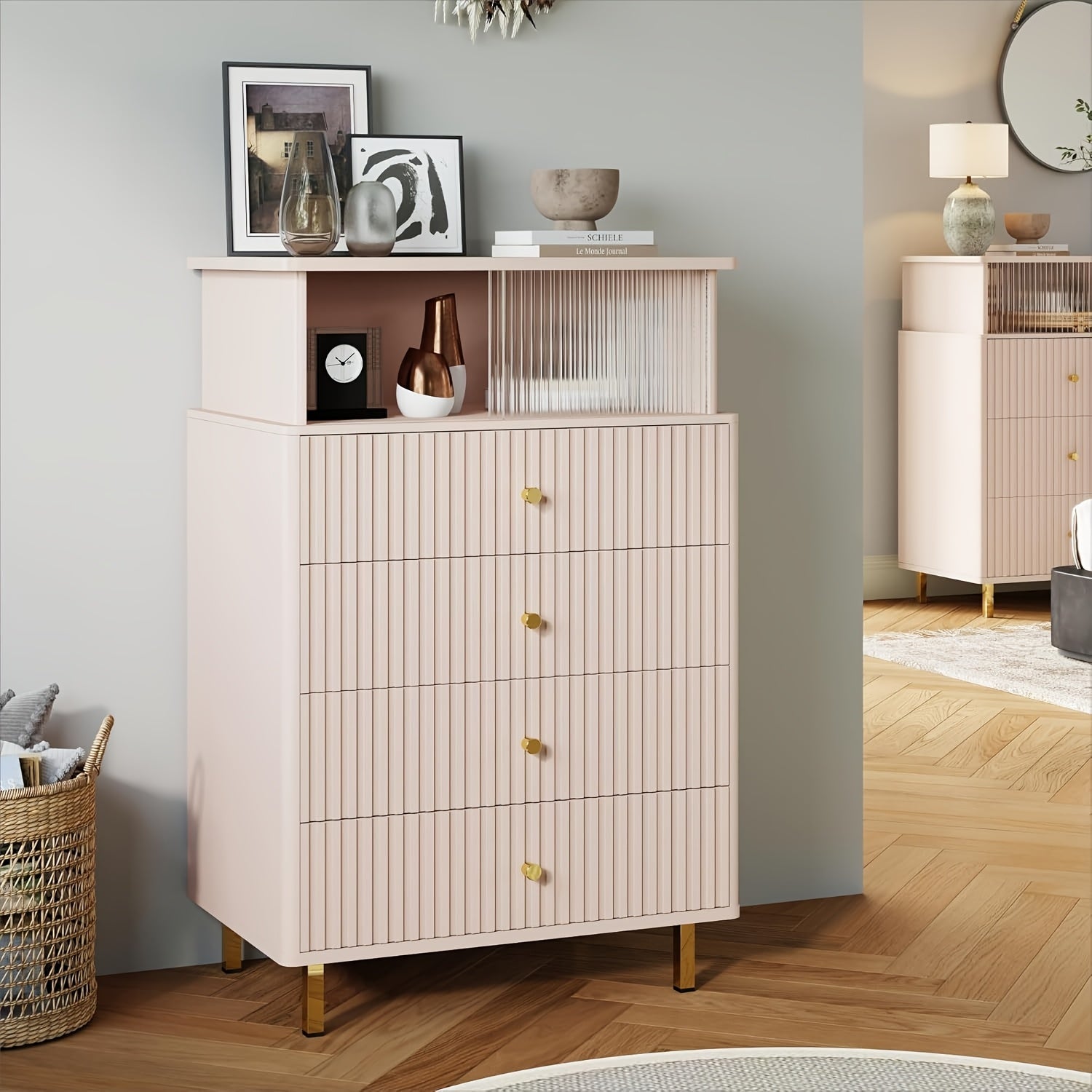 Dresser for Bedroom, 4 Drawer Dresser with LED Lights, Modern Bedroom Tall LED Dresser with Storage And Organization for Hallway, Entryway, Furniture for Home Clearance