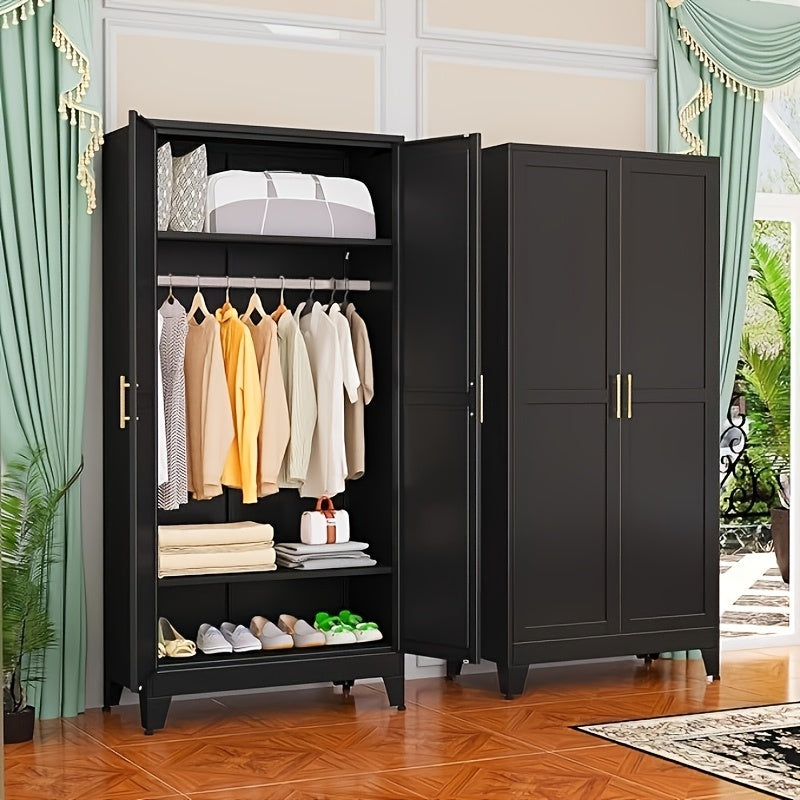 70.87"H Metal Wardrobe Cabinet with Hanging Rod, Freestanding Metal Clothing Storage Cabinets with 2 Doors, Armoire Wardrobe Closet with Adjustable Shelves for Bedroom, Living Room, Laundry Room and Cloak Room