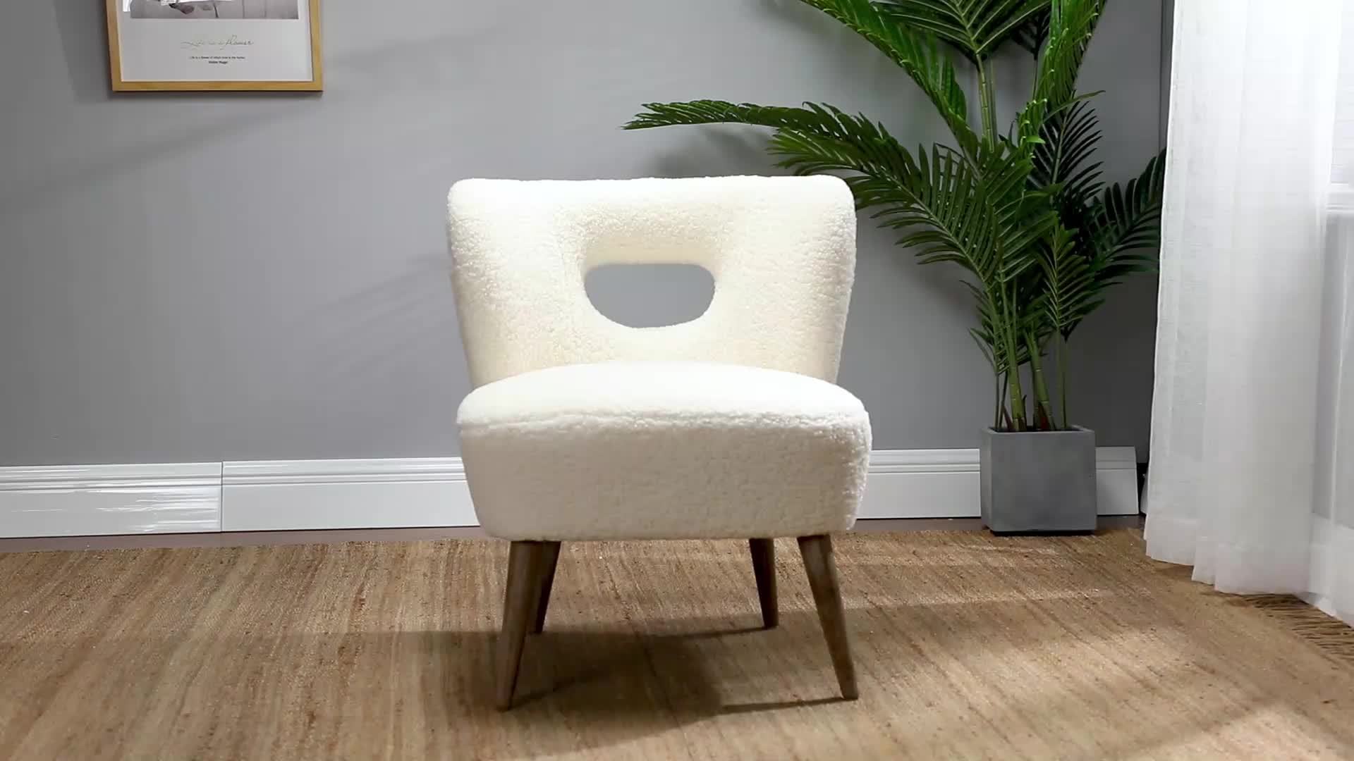 Modern Sherpa Accent Chair with Open Back & Wooden Legs, Upholstered Lamb Fleece Armless Slipper Chair, Comfy Faux Fur Cute Vanity Chair for Living Room Bedroom Office Makeup Room, SAGE