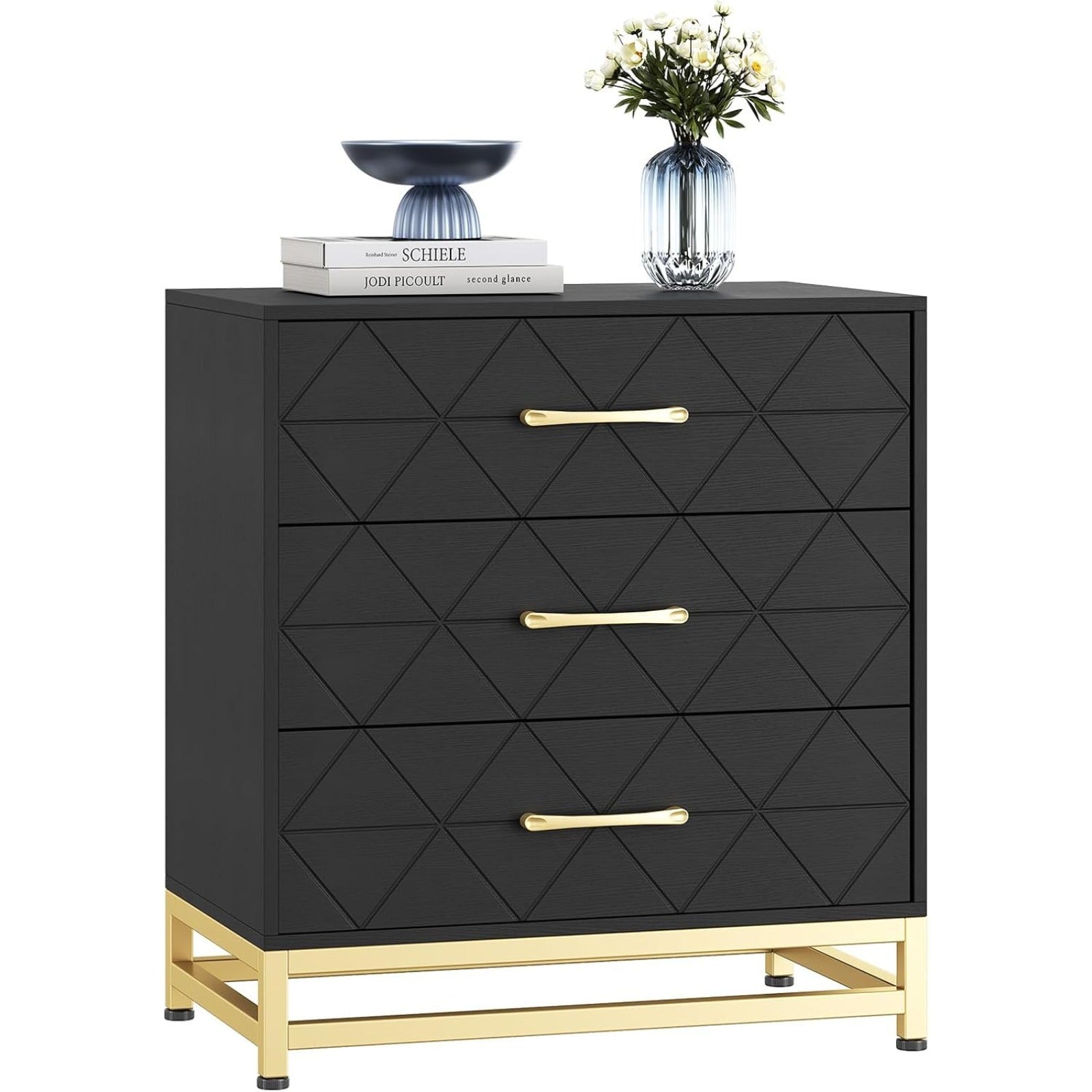 3 Drawer Dresser Chest Drawers with Storage for Closet Bedroom Drawers Dresser Modern Bedside Nightstand with Gold