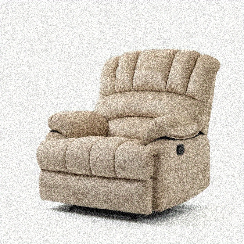 Luxurious Beige Fabric Recliner Chair with Padded Headrest and Side Pockets - Sturdy Metal Frame, Manual Adjustment, Ideal for Living Room Comfort, Chair Cushion