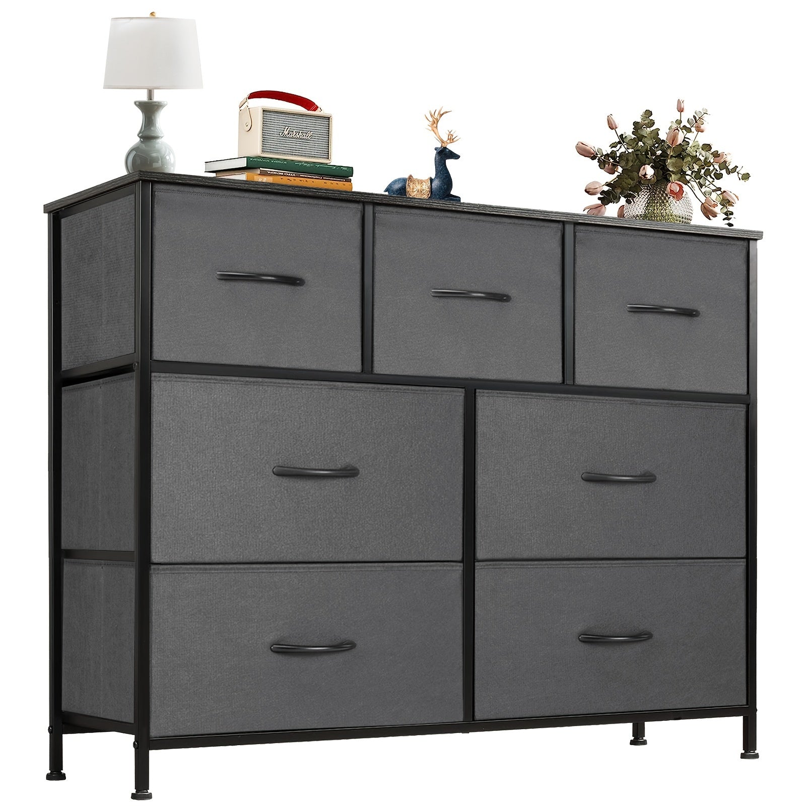 7 Fabric Drawers Organizer Storage Closet Chest Clothes Cabinet Desser for Living Room Nursery Entryway - Gray