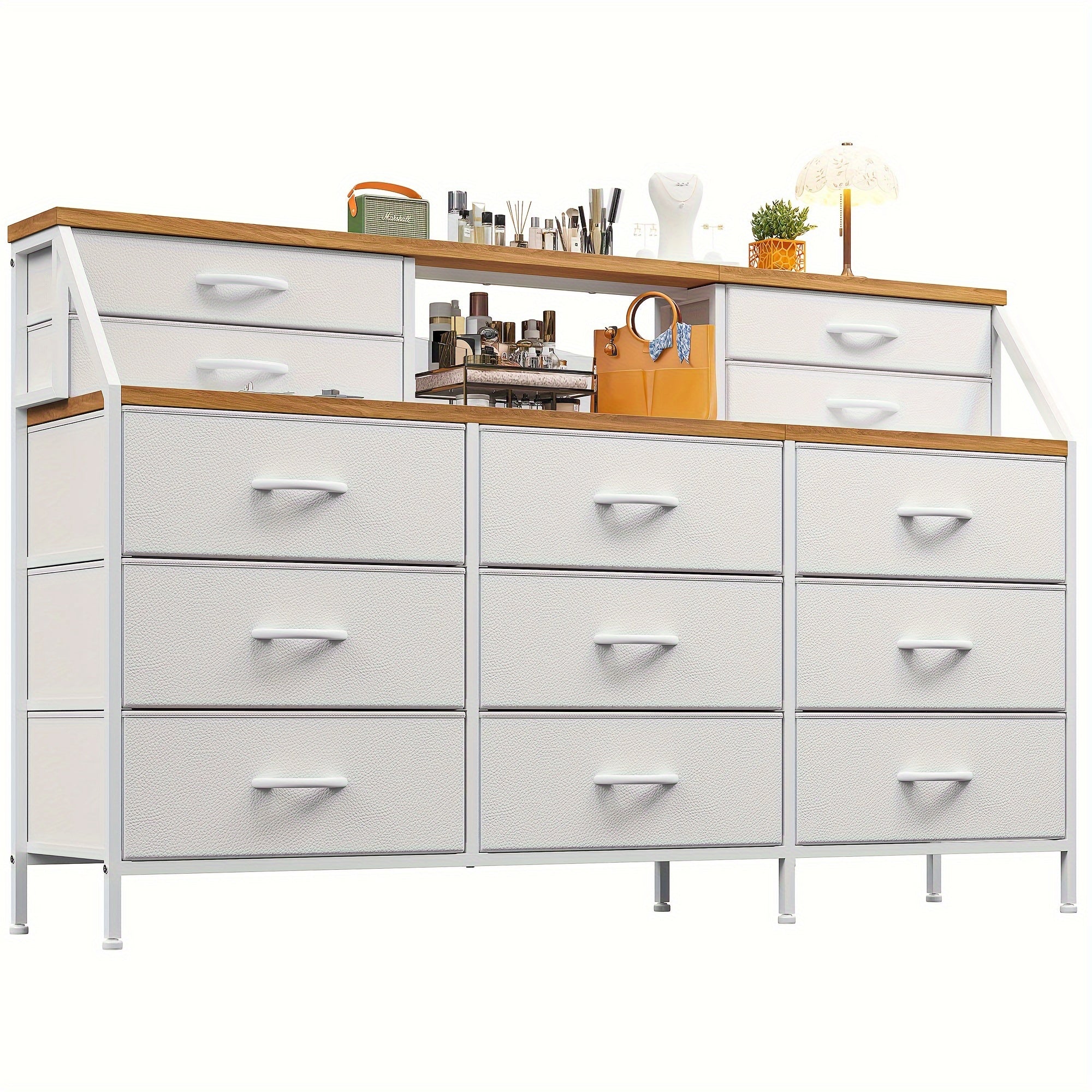 55"W Dresser, Dresser For Bedroom, Dresser With 13 Large Drawer, Dressers & Chests Of Drawers, Dresser For Bedroom, Long Dresser For Closet With 2 Shelves