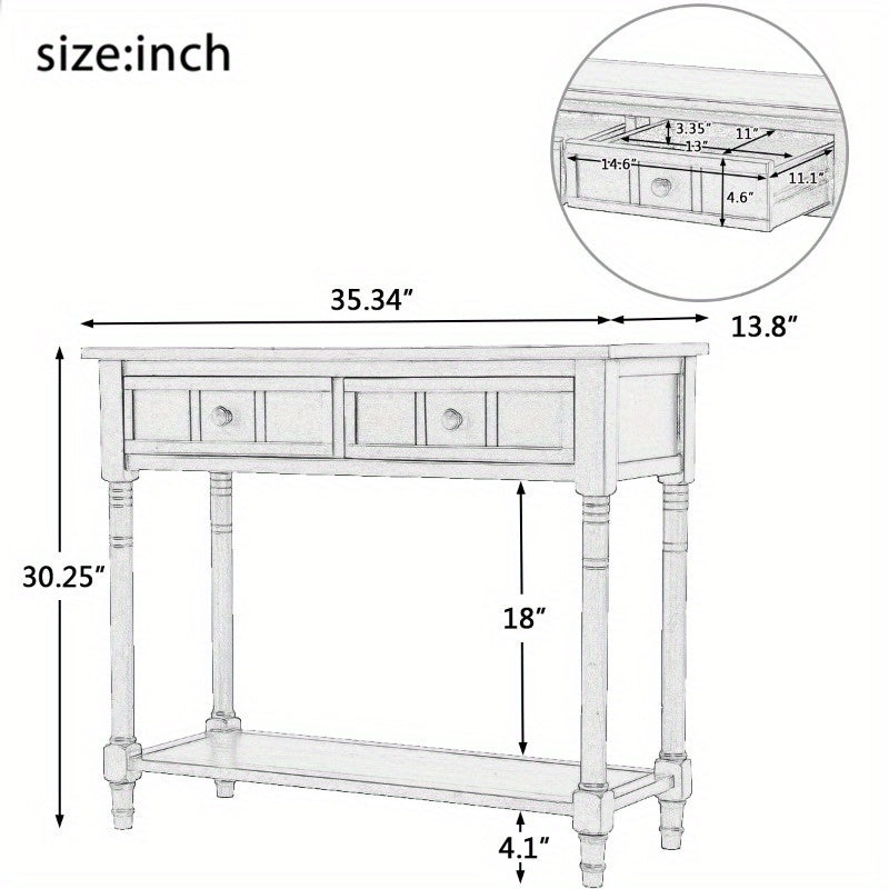 Modern Metal Console Table with Two Drawers and Bottom Shelf, Sturdy & Stylish Leg Base, No Wood, Elegant Space-Saving Solution, with Espresso Finish for Entryway, Living Room