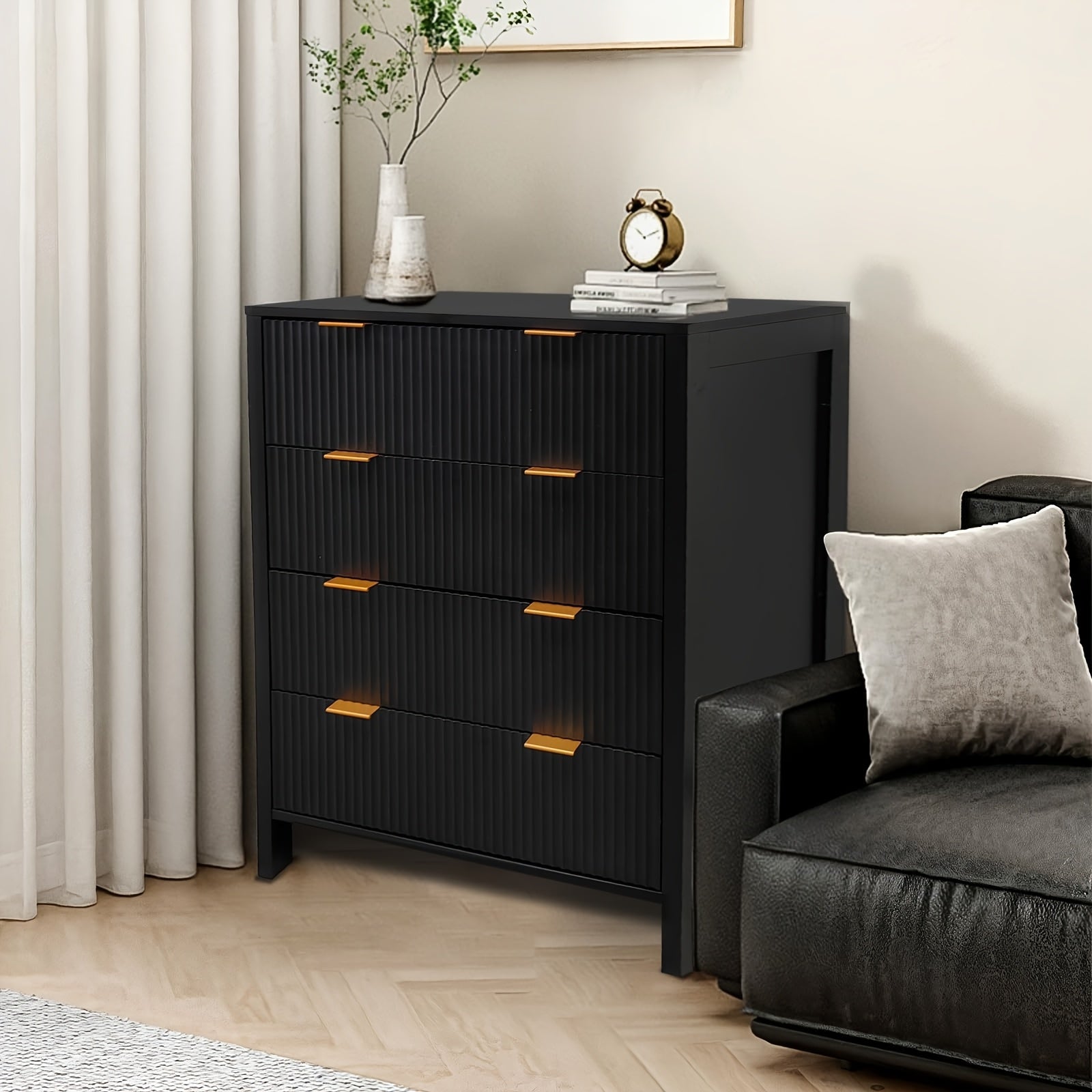 Chest Of Drawers 4 Drawer Dresser Waveform Fluted Panel Dresser Modern Dressers For Storage Drawers Clothes For Closet