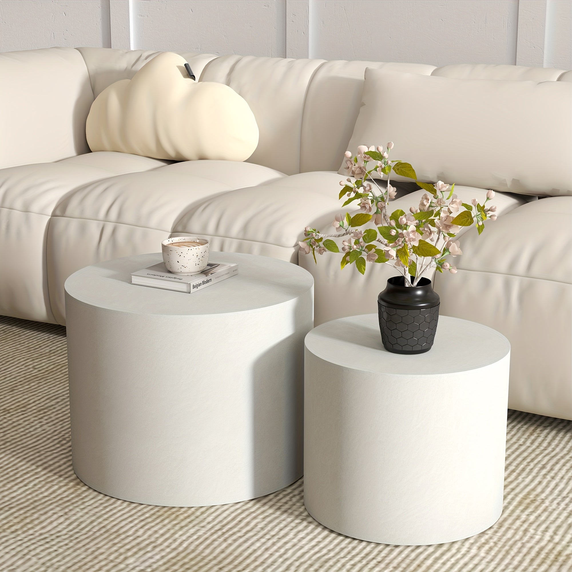 50cm Round Wooden Coffee Tables Modern Nesting Coffee Table Set of 2 Indoor Side Table for Small Spaces Living Room
