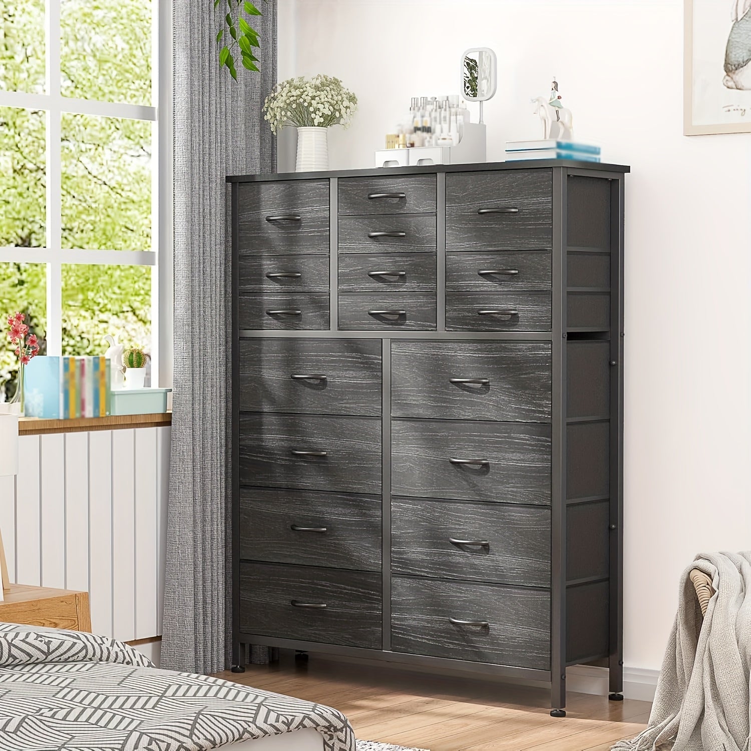 Dresser For Bedroom With 18 Fabric Drawers Tall Storage Dresser Chest Of Drawers For Closet Nursery Bedside Living Room