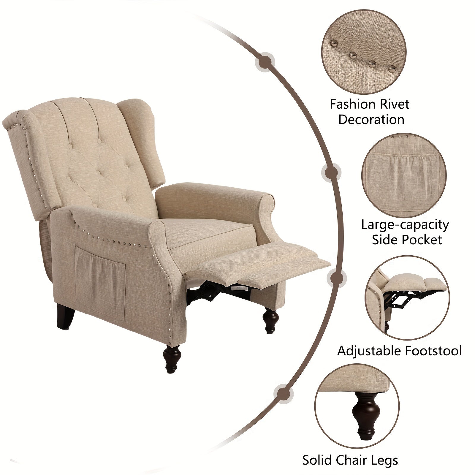 Recliner Chair With Massage And Heat Push Back Recliner Chair With Remote Control, Padded Cushion, Wooden Legs For Living Room