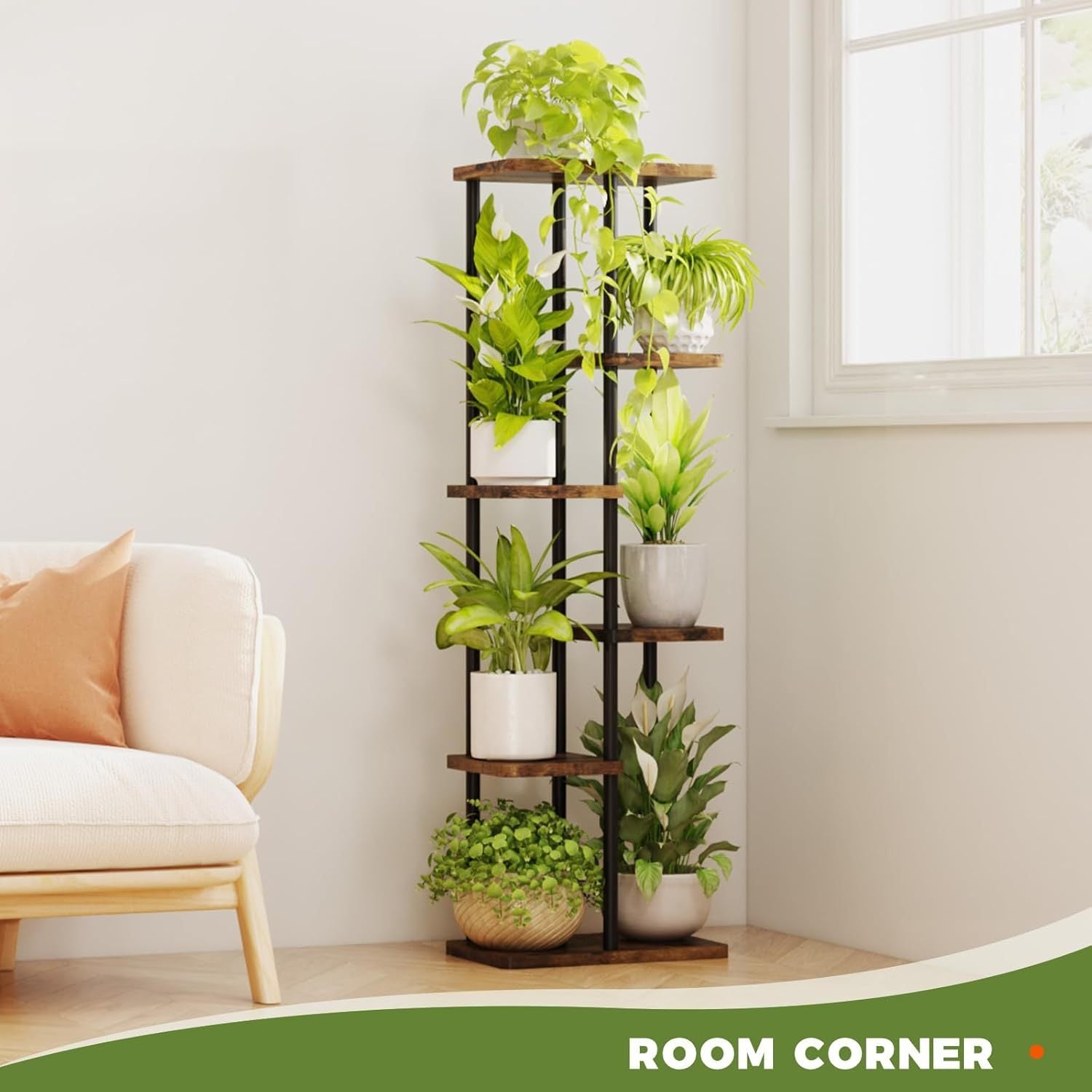 Tall Plant Stand Indoor 7 Tier Metal Plant Shelf Black Plant Holder Large Plant Rack for Mutiple Plants Pots for Patio Garden Corner Balcony Living Room