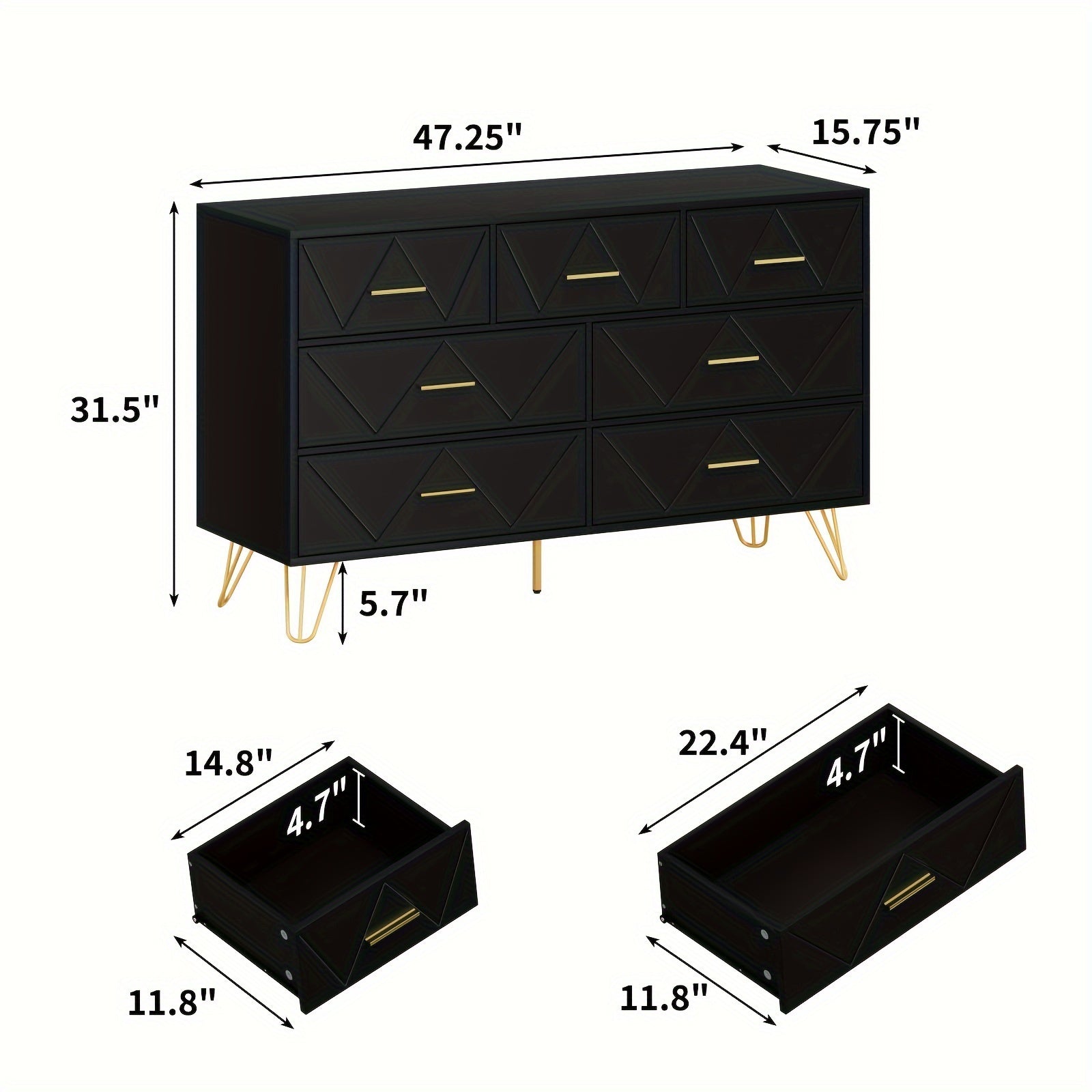 Dresser for Bedroom 7 Drawer Dresser with Wide Drawers and Metal Handles Wood Dressers & Chests of Drawers for Hallway