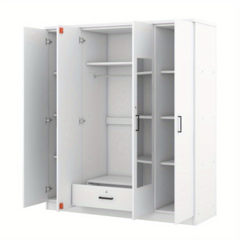 1pc Modern 4-Door Metal Wardrobe with Shelves Freestanding Closet Organizer System Under 27’’ Height Less than 3.2