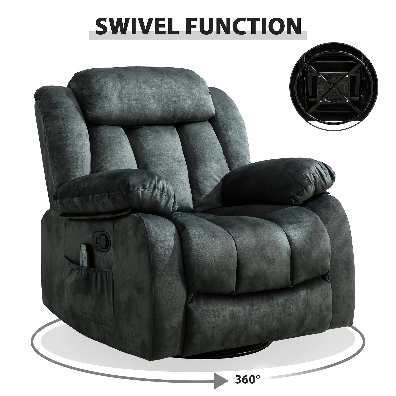 Modern Single Sofa Chair With 360 Degree Swivel Manual Lift Recliner, Use Living Room, Dining Room Leisure Chair