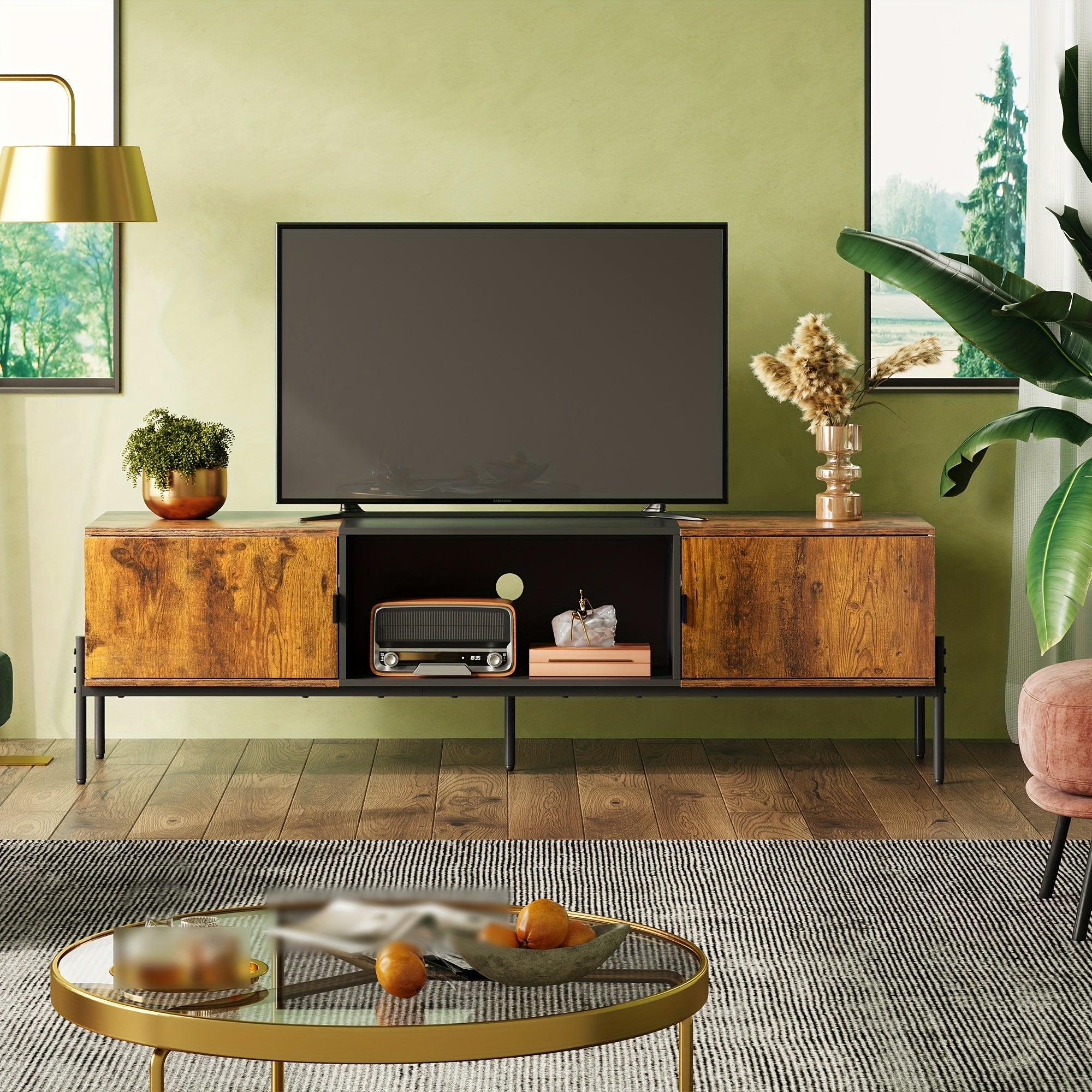 Modern TV Stand For 65 Inch TV, Mid Century Entertainment Center With Storage, TV Console With Open Shelf And 2 Cabinets For Bedroom And Living Room, TV Cabinet With Metal Legs