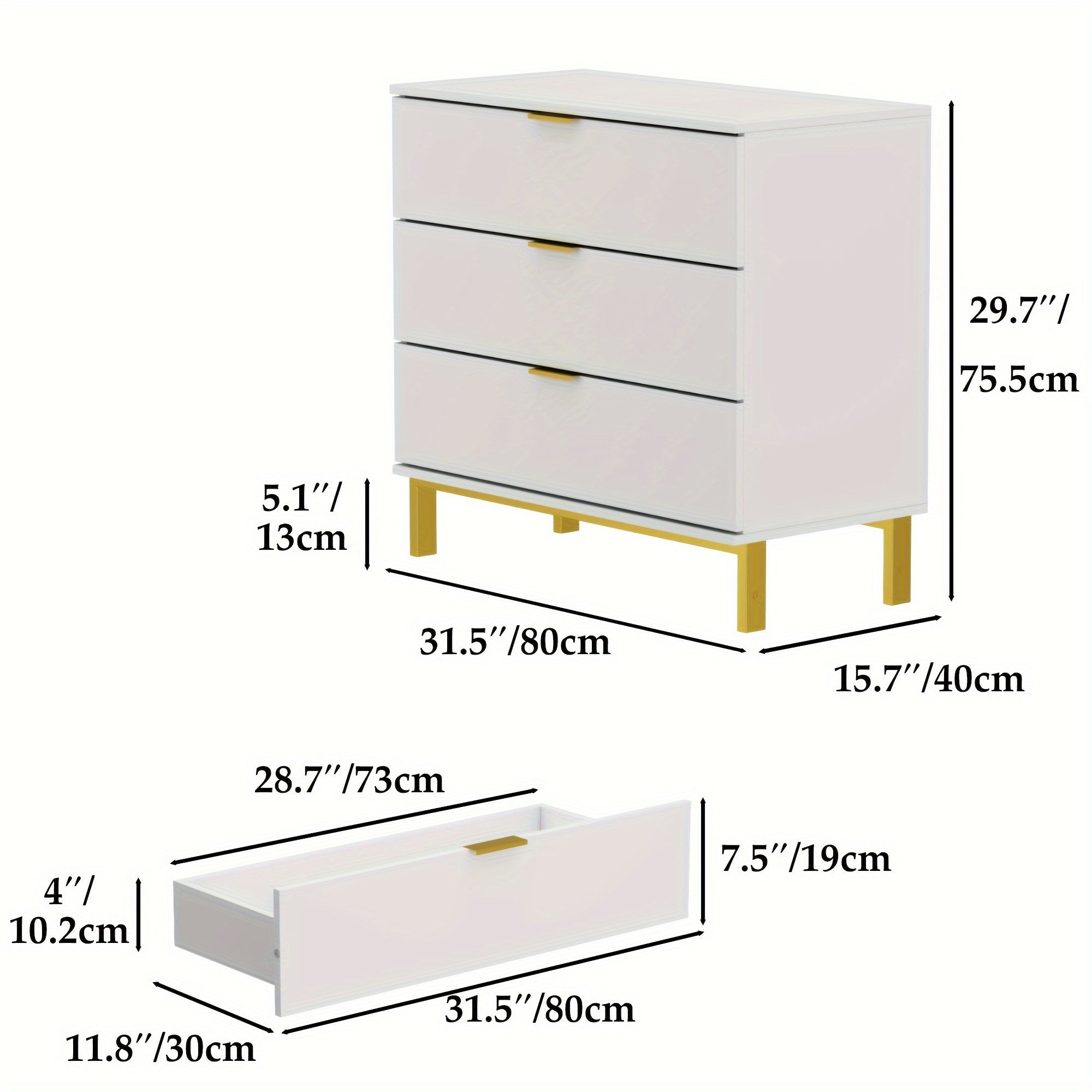 Modern Elegance Three-Drawer Nightstand With Gold Accents