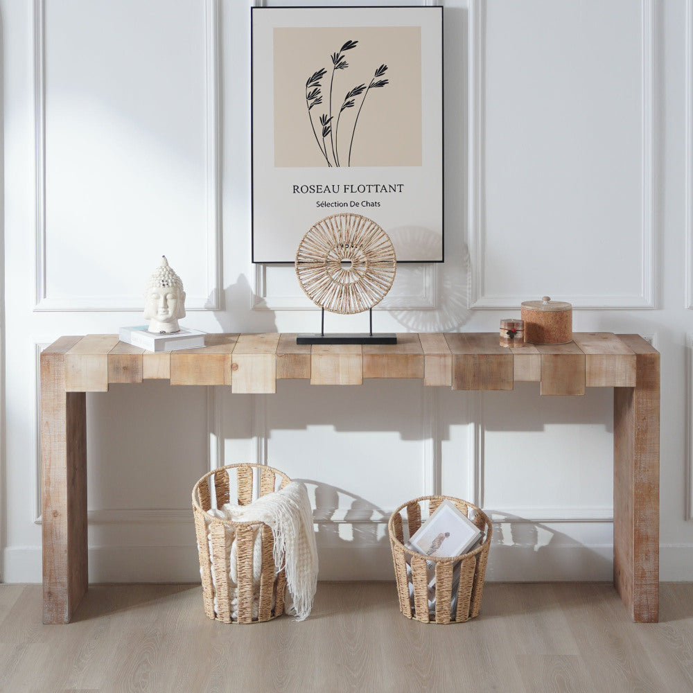 Rustic Modern Manufactured Wood Console Table with Step-Block Design