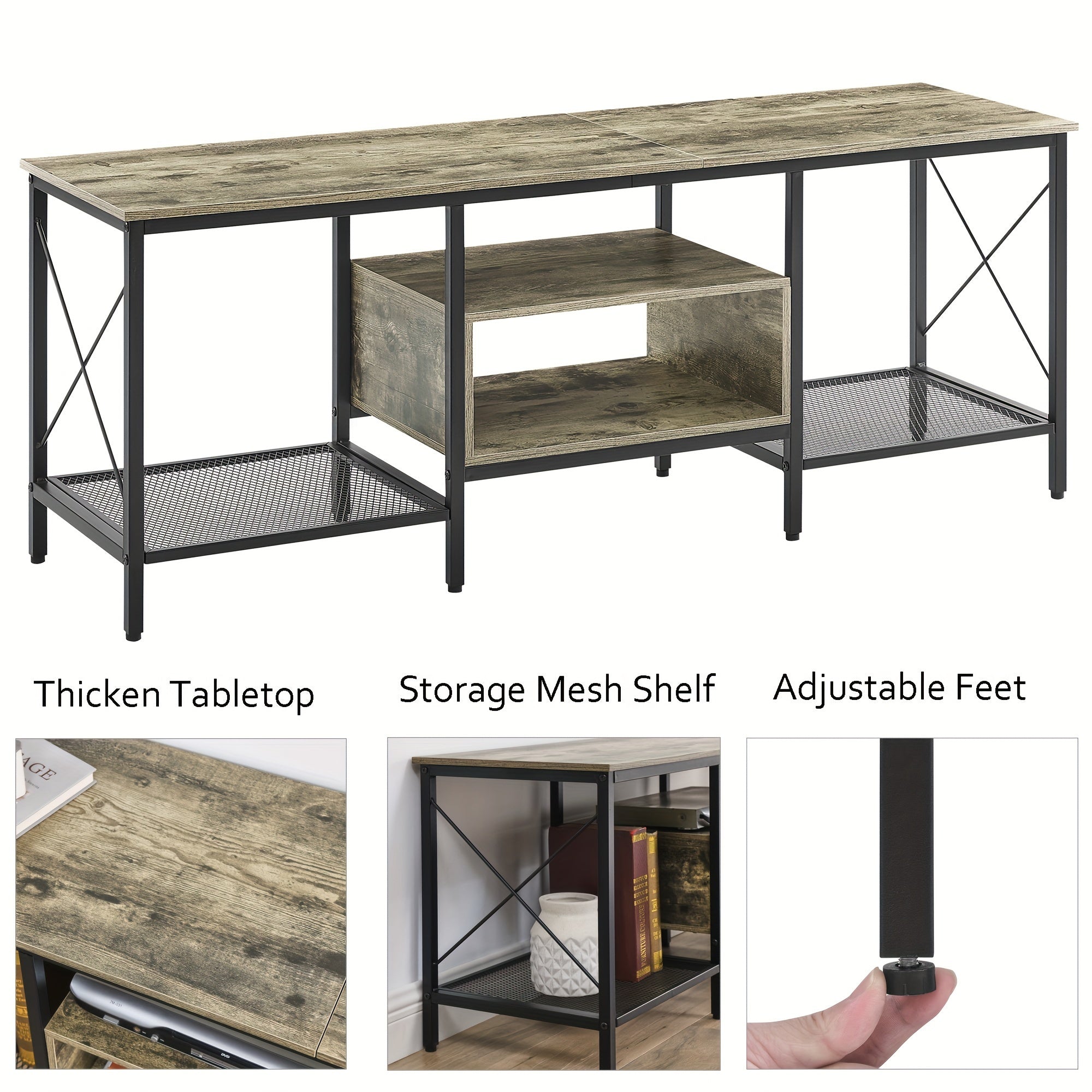 178cm Industrial TV Stand for 203cm Televisions Metal Frame with Open Storage - TV Stand Westberry Furniture