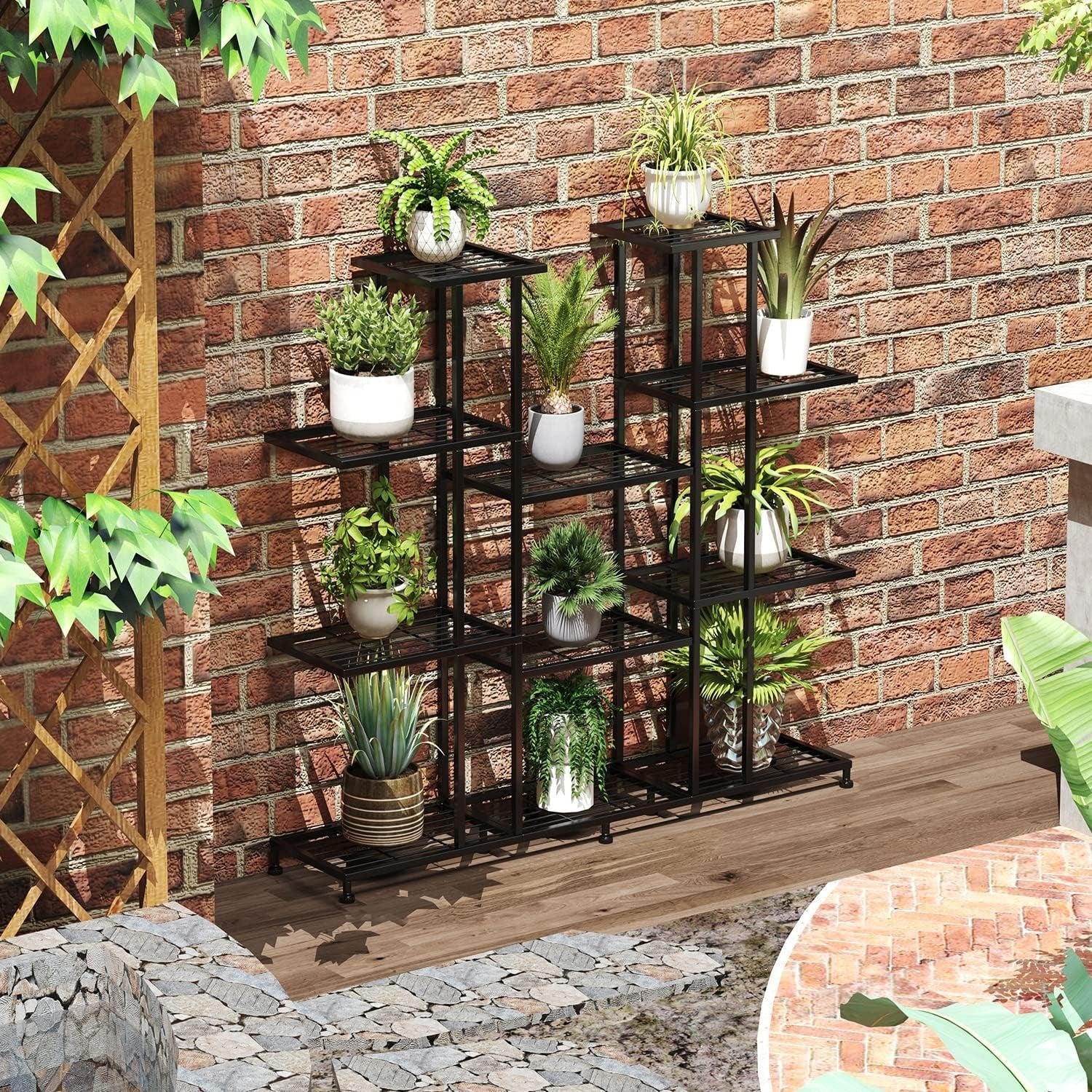 Metal Plant Stand, large indoor Plant Stands Decorative Black Steel Plant Shelf for ontdoor Patio Garden Balcony and Yard, tall multi tier plant stand (9 Tier) Garden Houses