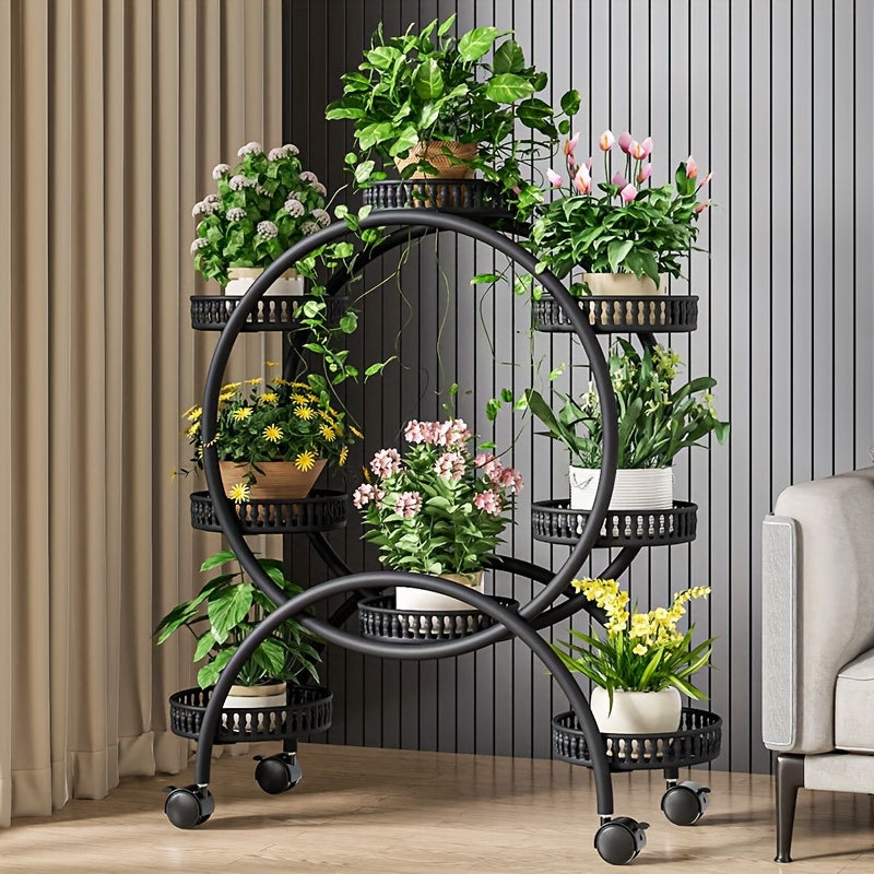 Multi-Layer Creative Round Iron Flower Stand, Floor-Standing Pothos Plant Rack, Innovative Living Room Decorative Flower Pot Holder, Garden Flower Rack.