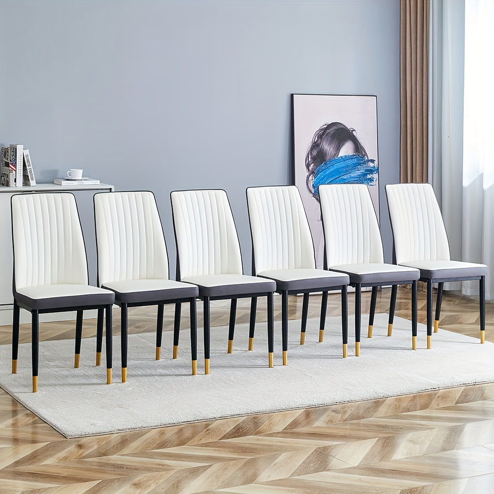 Set of 6 Elegant Modern Dining Chairs - White Faux Leather Upholstery with Chrome Legs, High Back for Ultimate Comfort, Waterproof & Easy to Clean, Perfect for Kitchen, Living Room, Office - Stylish Contemporary Design, Dinin