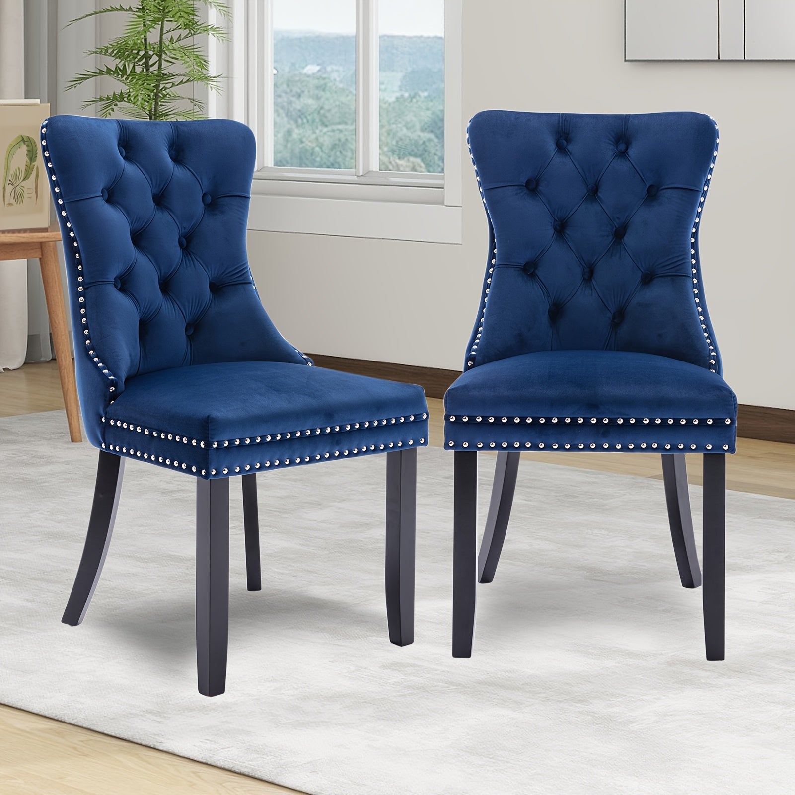 Set of 2 Elegant Velvet Wingback Dining Chairs with Ring Pull Trim and Button Back - Luxurious Tufted Upholstery, Ergonomic Design, Solid Wood Frame for Living Room, Bedroom, Kitchen, Chair for Living Room