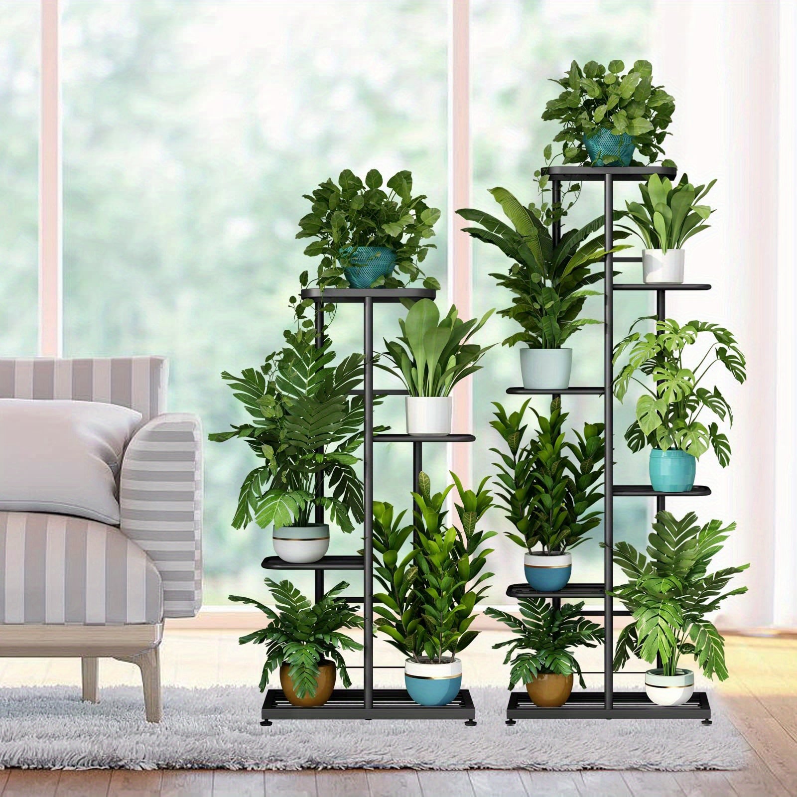 6-Tier Metal Plant Stand for 7+ Pots - Versatile Indoor & Outdoor Display Shelf in White, Bronze, Dark Grey, Light Green - Durable, Easy Assembly, Ideal for Patio, Garden, Corner, Balcony, Living Room Decor, Multiplan