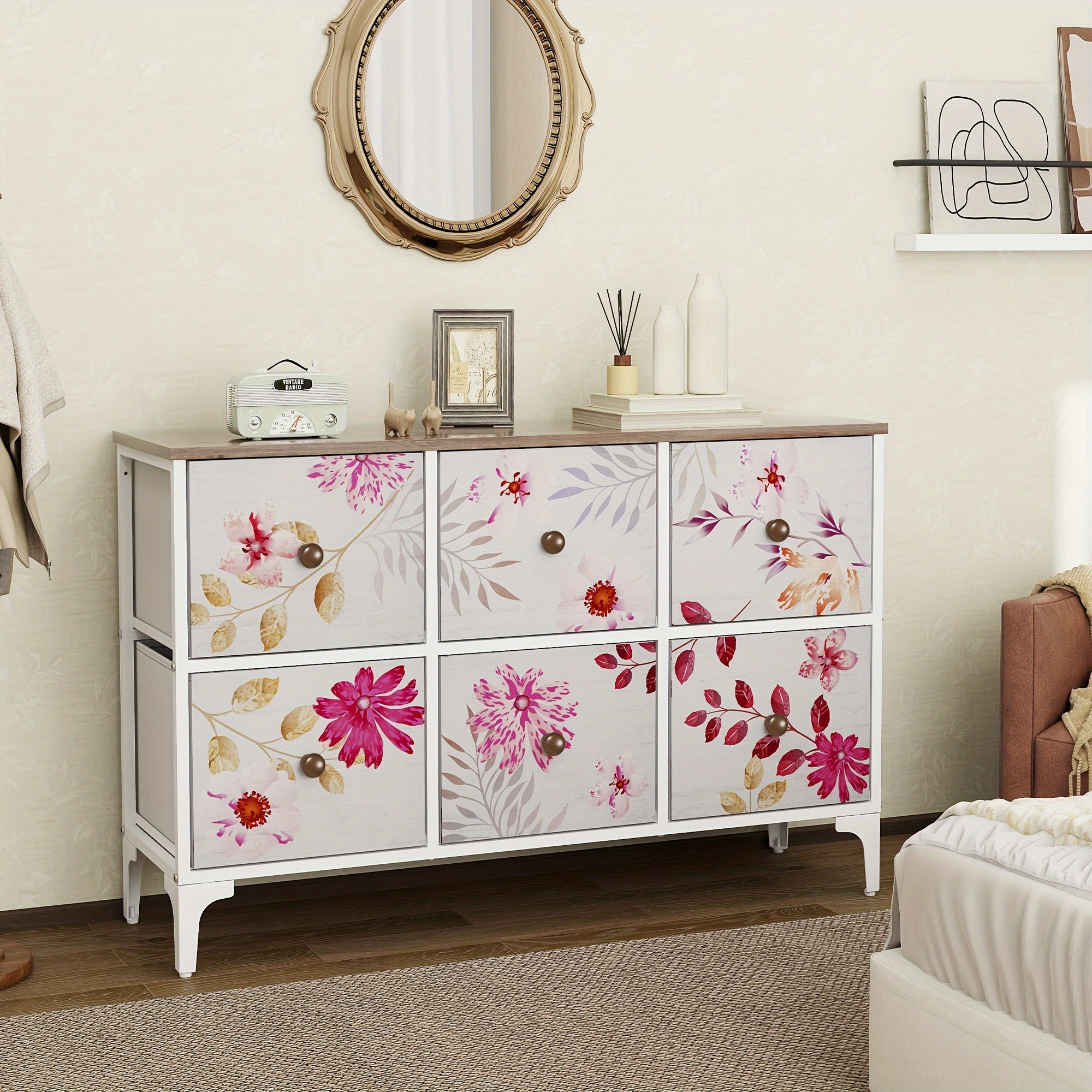 6 Drawer Dresser for Bedroom, Dresser for Closet, Sturdy Steel Frame, Wooden Top, 25.9'' H X 39.4'' W X 11.7'' D