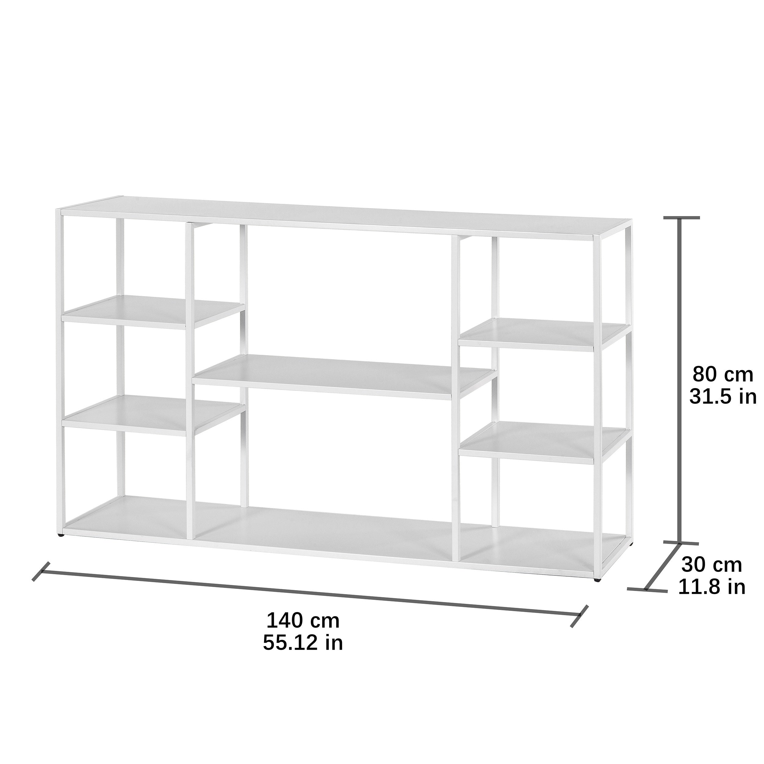 55 Inch Metal Console Table with 8 Storage Shelves, Extra Long Entryway Table, Narrow Sofa Table, Hallway Table for Entrances to Corridor, Foyer, Living Room (55.12×11.81×31.5in)