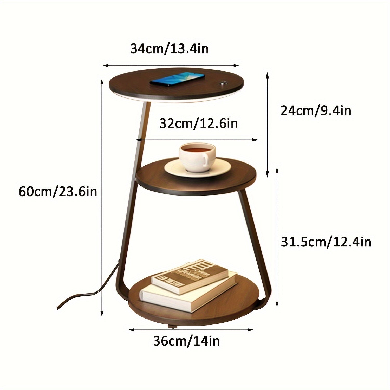 Infinite Dimmable Touch Control LED Light Nightstand With Wireless Charging And USB A+C Ports, End Table With 3 Storage Shelves, Living Room And Sofa Side Table, Bedroom Nightstand