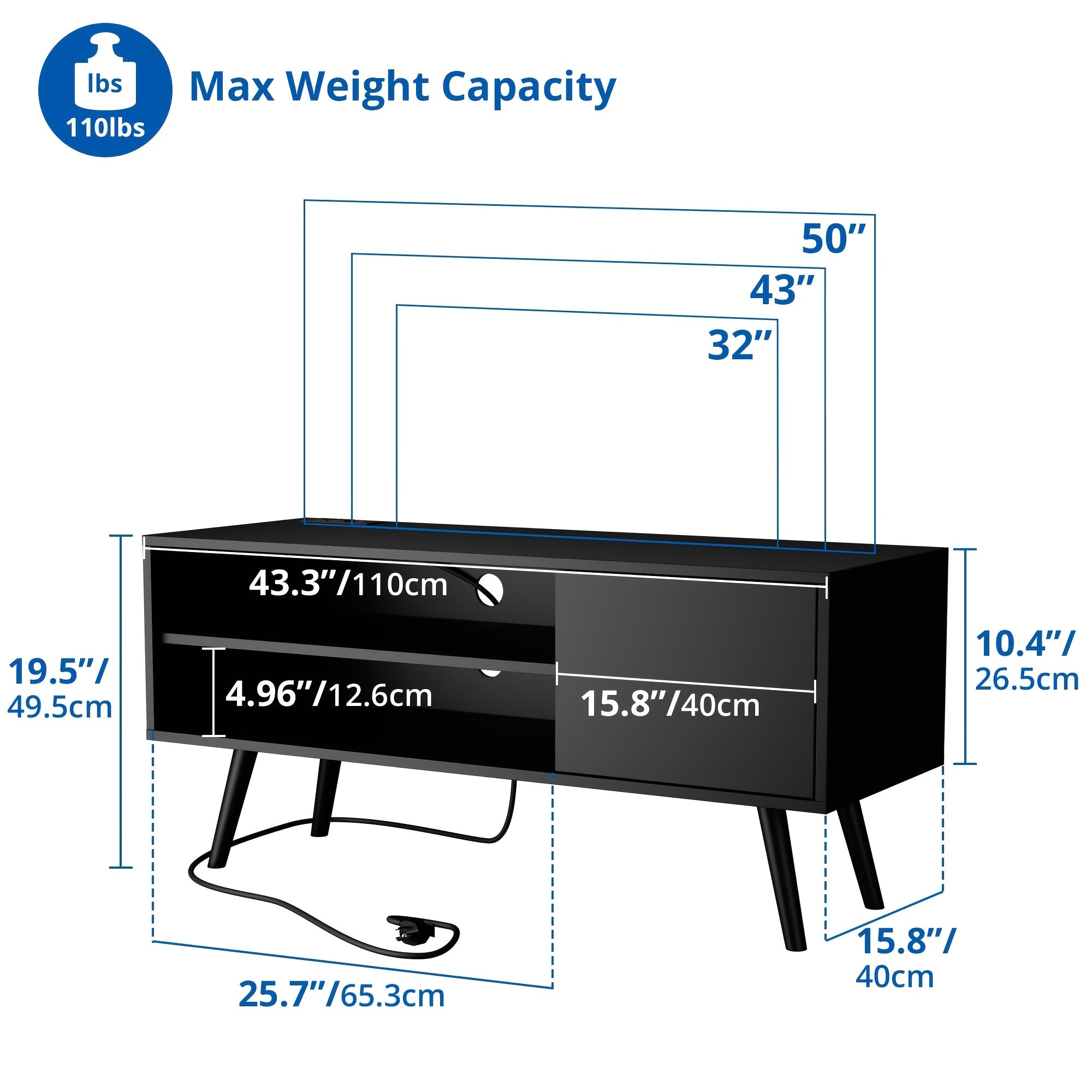 50" TV Stand, Mid-Century Modern Entertainment Centre With Storage Unit, Living Room TV Media Console