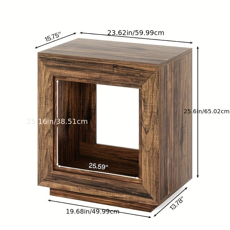 25 Inch Solid Wood Side Table, Square Side Table, Bedside Table with Storage Function