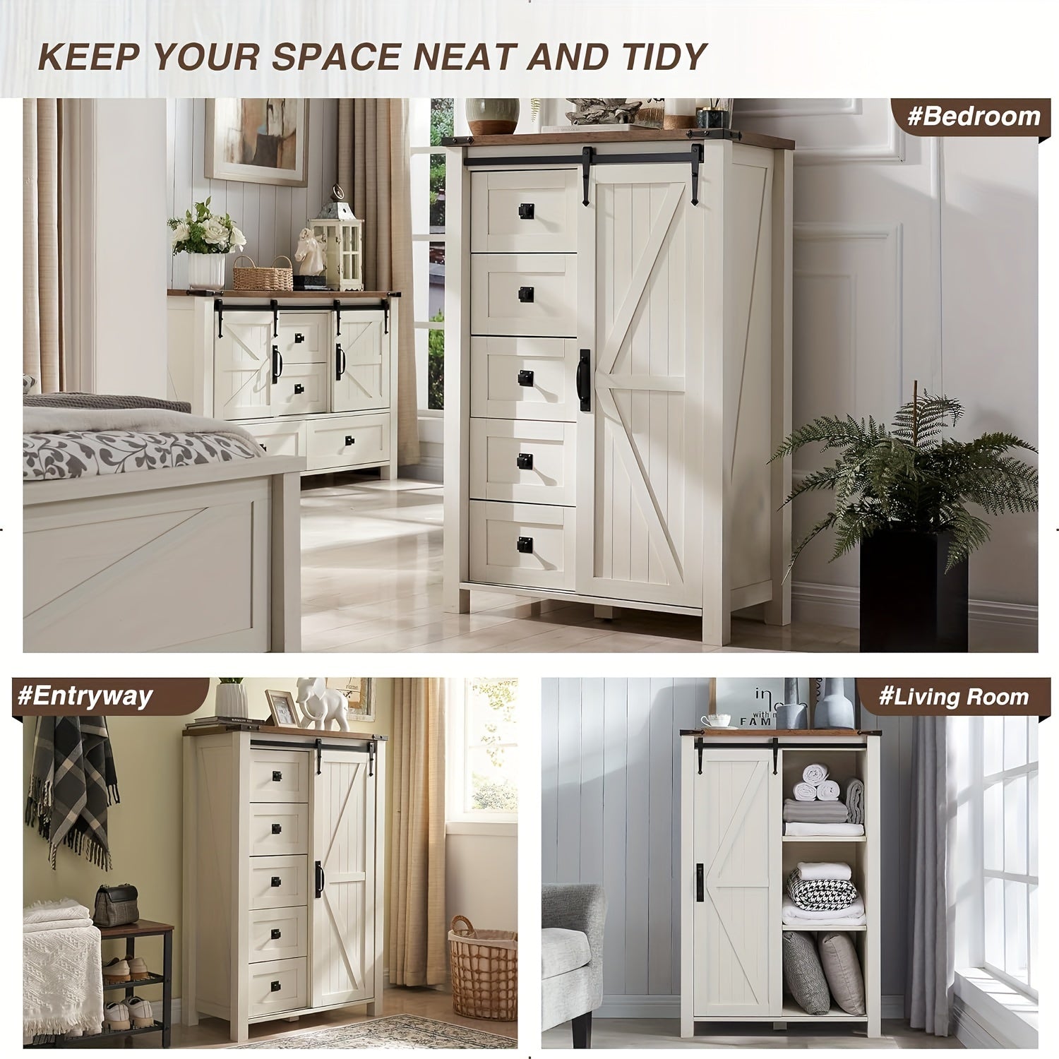 5 Drawers Dresser for Bedroom w/Sliding Barn Door Farmhouse Modern Tall Dresser 5 Chest of Drawers Storage Organizer