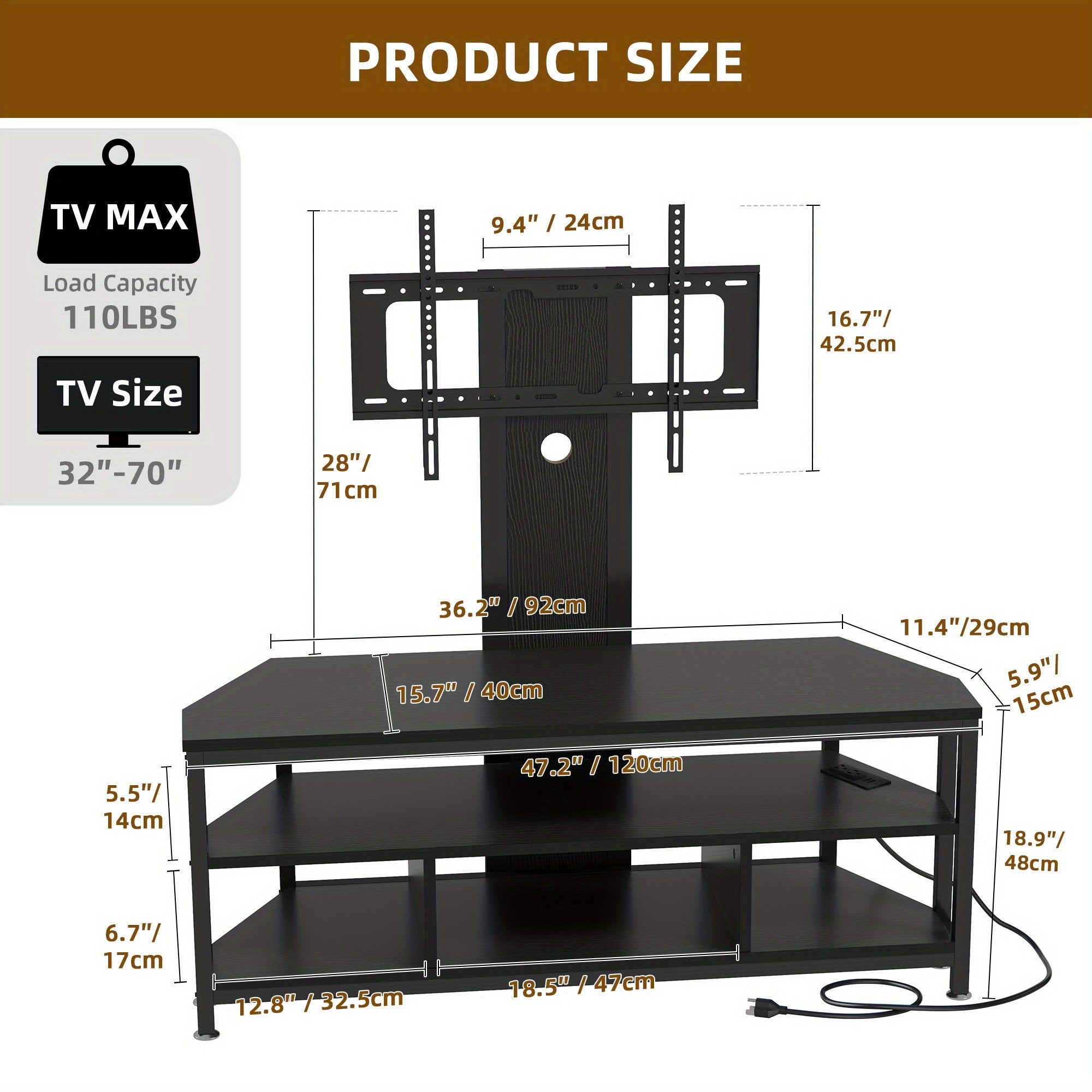 65- Inch TV Stand with Mount and Power Outlet, Entertainment Center Storage