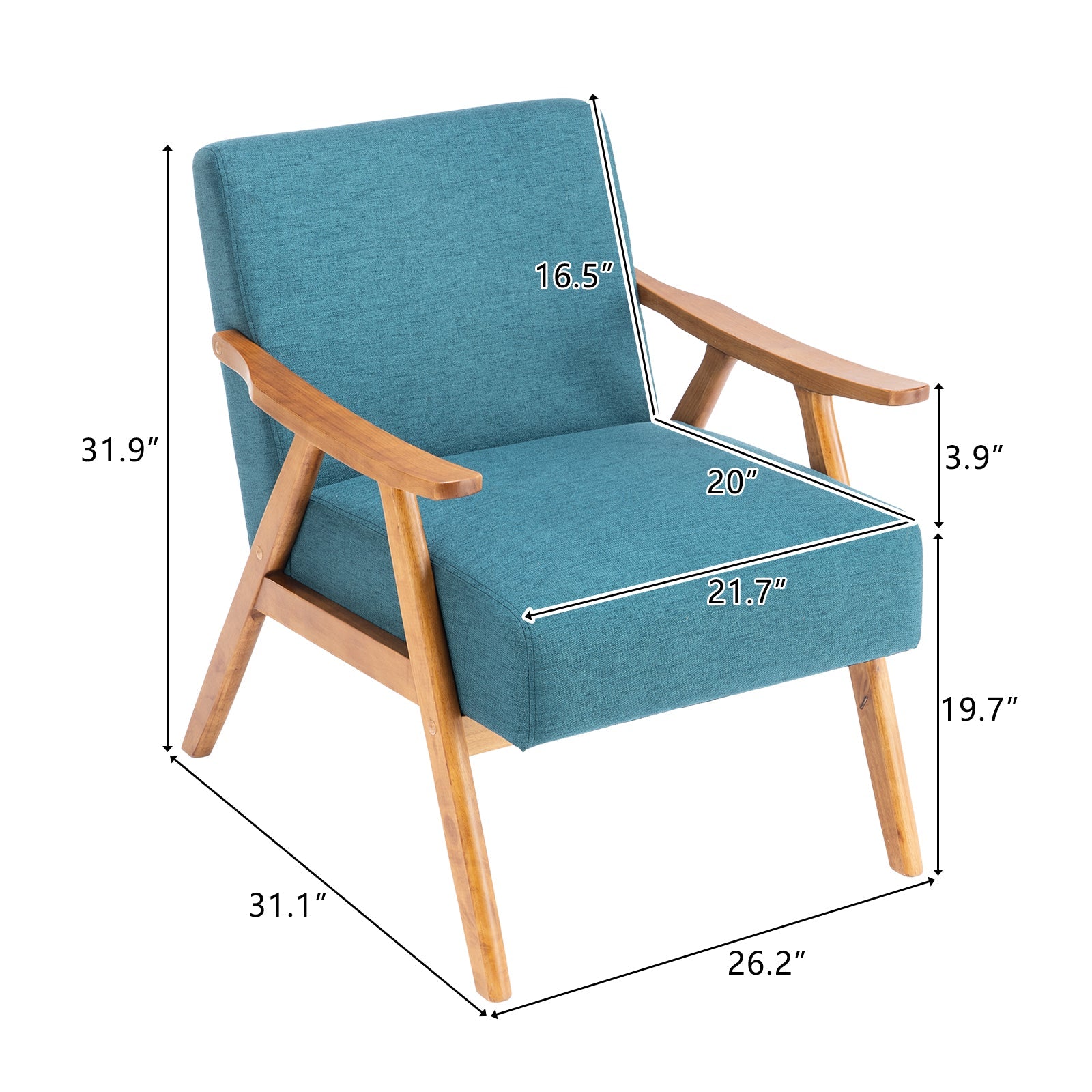 Mid-Century Retro Modern Upholstered Lounge Chair Fabric Accent Chair Sturdy Wooden Frame Armchair