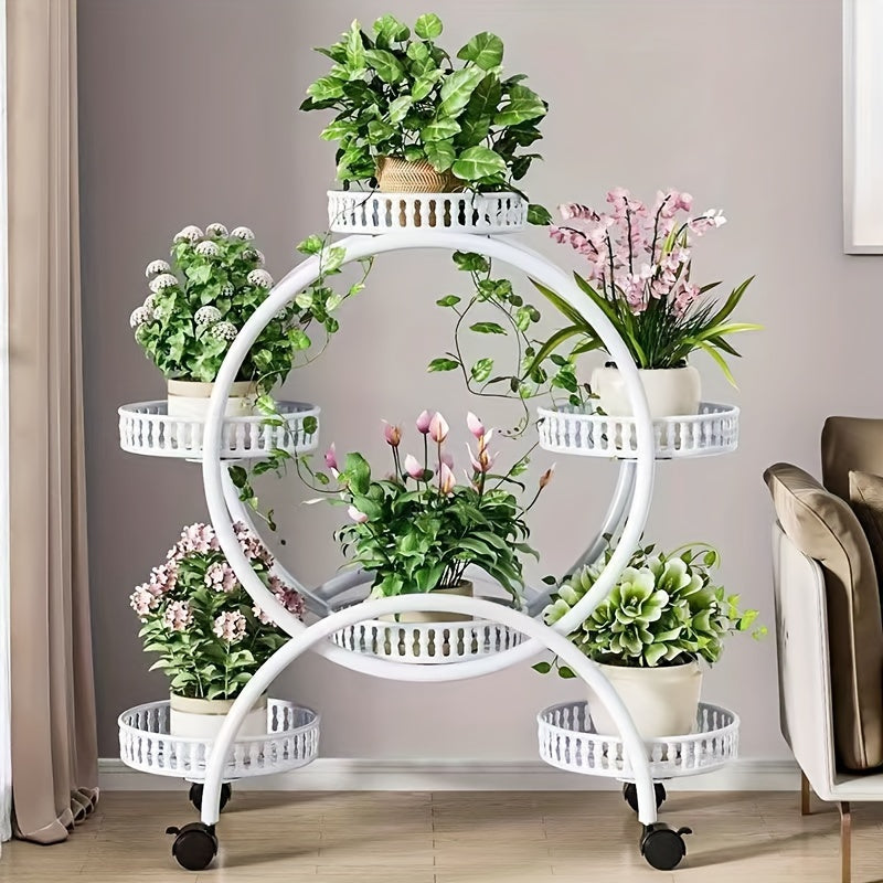 Round Plate Popular Multi-layer European Style Living Room Flower Stand, Balcony Floor-to-Ceiling Pothos Flower Stand, Multi-layer Mobile Indoor Flower Pot Stand