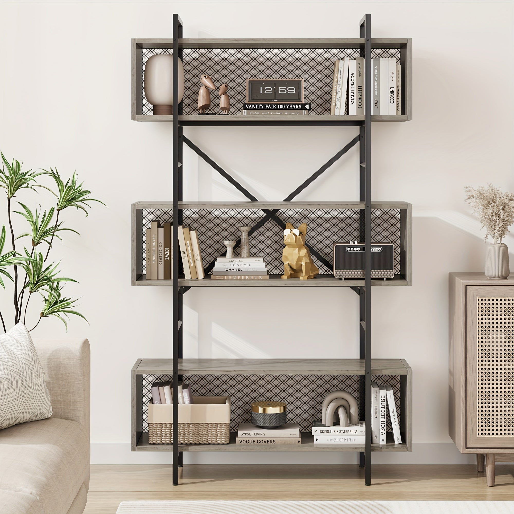 6 Tier Bookshelf with Storage 180cm Tall Industrial Book Shelf with Open Display Bookshelves 6 Shelf Bookcase