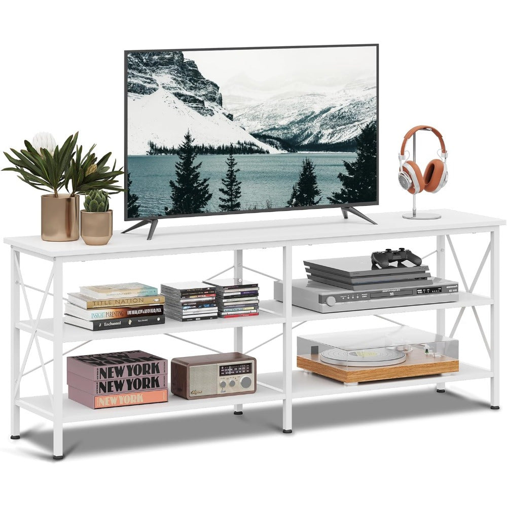 Versatile 3-Tier Steel & Wood TV Stand - Perfect for Indoor/Outdoor Use Fits Up to 70’’ TVs Ideal for Living Room &