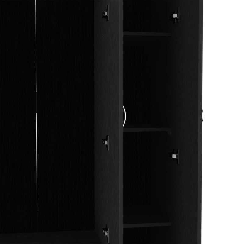 Spacious Black 3-Door Armoire Wardrobe with 2 Drawers - Durable Hardwood Construction, Modern Design, Easy Assembly, Ideal for Bedroom Storage, Bedroom Decor