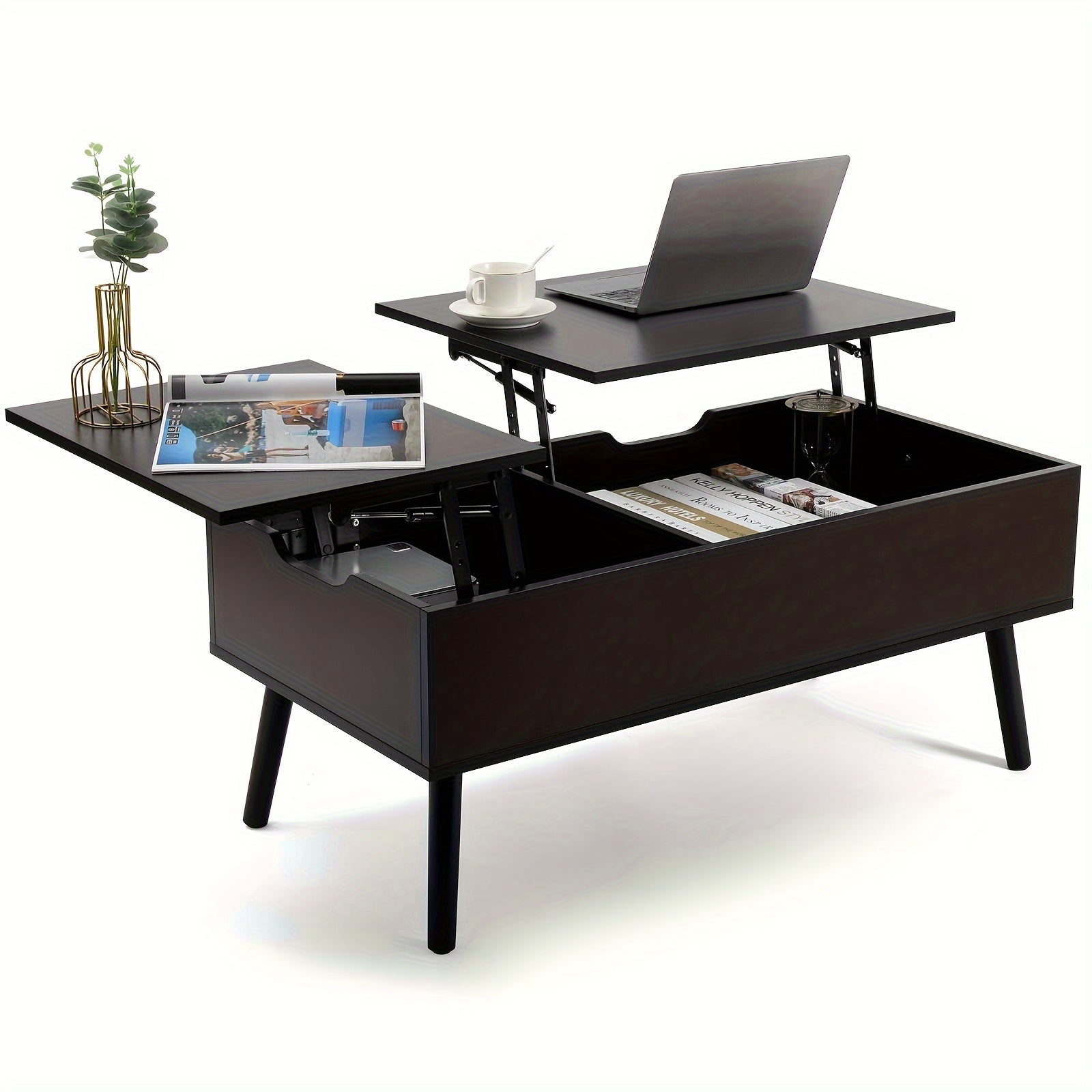 99cm Coffee Table With Double Lifting Tob, Hidden Storage Compartment