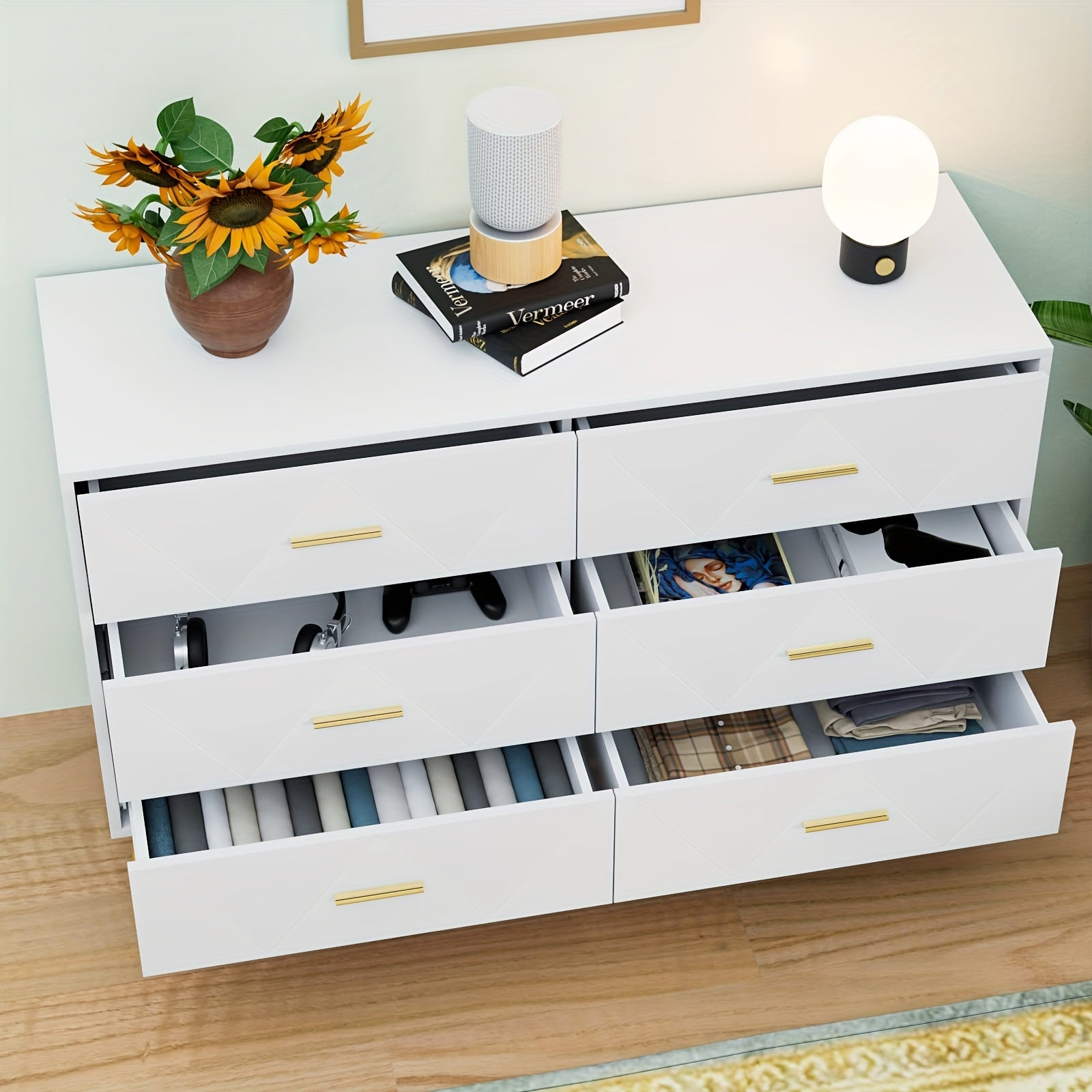 Dresser for Bedroom Modern Dresser for Bedroom 6 Drawer Double Dresser with Wide Drawers and Metal Handles Wood