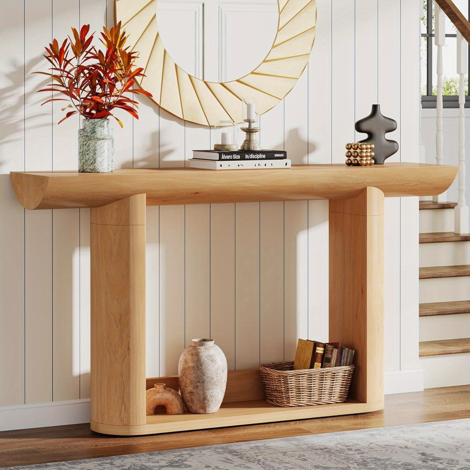 55" Farmhouse Console Table, Long Entryway Table with Storage, Narrow Sofa Table Behind The Couch, Industrial Hallway Accent Tables for Entrance Living Room, Unique Wooden Decor Furniture, Thanksgiving/ Christmas Decorations