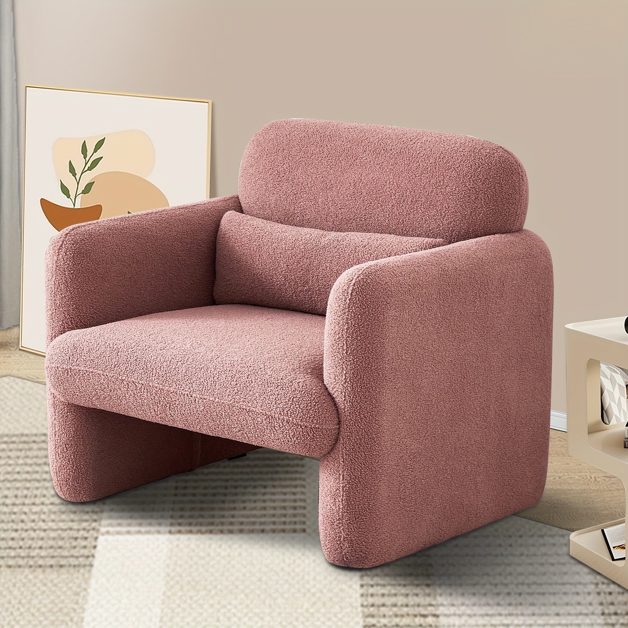 33.86" Accent Chairs Modern Sherpa Lamb Fabric Armed Chair Comfy Upholstered Armchair Leisure Single Sofa Chair with a Waist Pillow for Bedroom, Office and Living Room