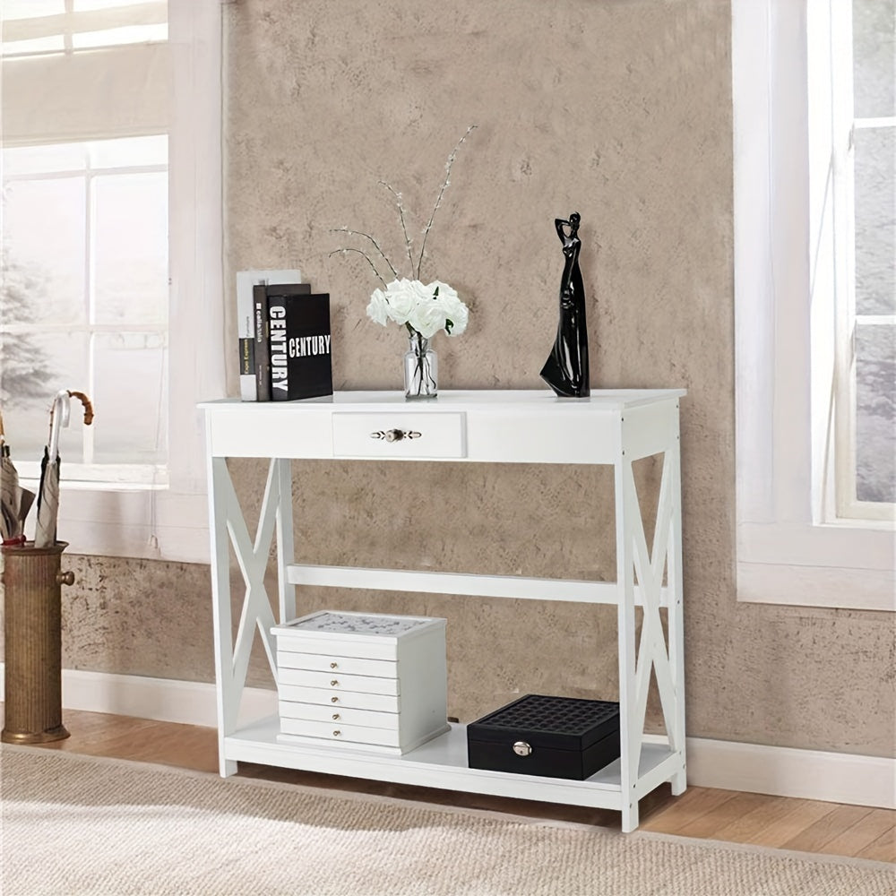 White Entryway Table Sofa Table with Drawer and Shelf Slim Console Table with Storage for Hallway, Living Room, Foyer