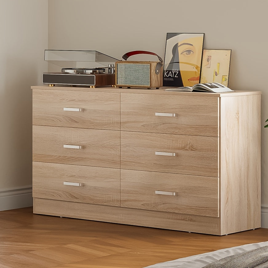 6 Drawer Dresser For Bedroom With Deep Drawers Large Wood Dressers & Chest Of Drawers Handle Free Modern Long Dressers