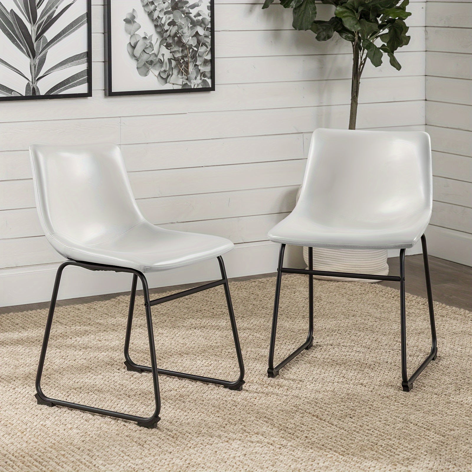 Faux Leather Dining Chairs Set of 2, 18 Inch Kitchen & Dining Room Chairs, Mid Century Modern Dining Chairs with Backrest and Metal Legs, Comfortable Upholstered Seat Chairs