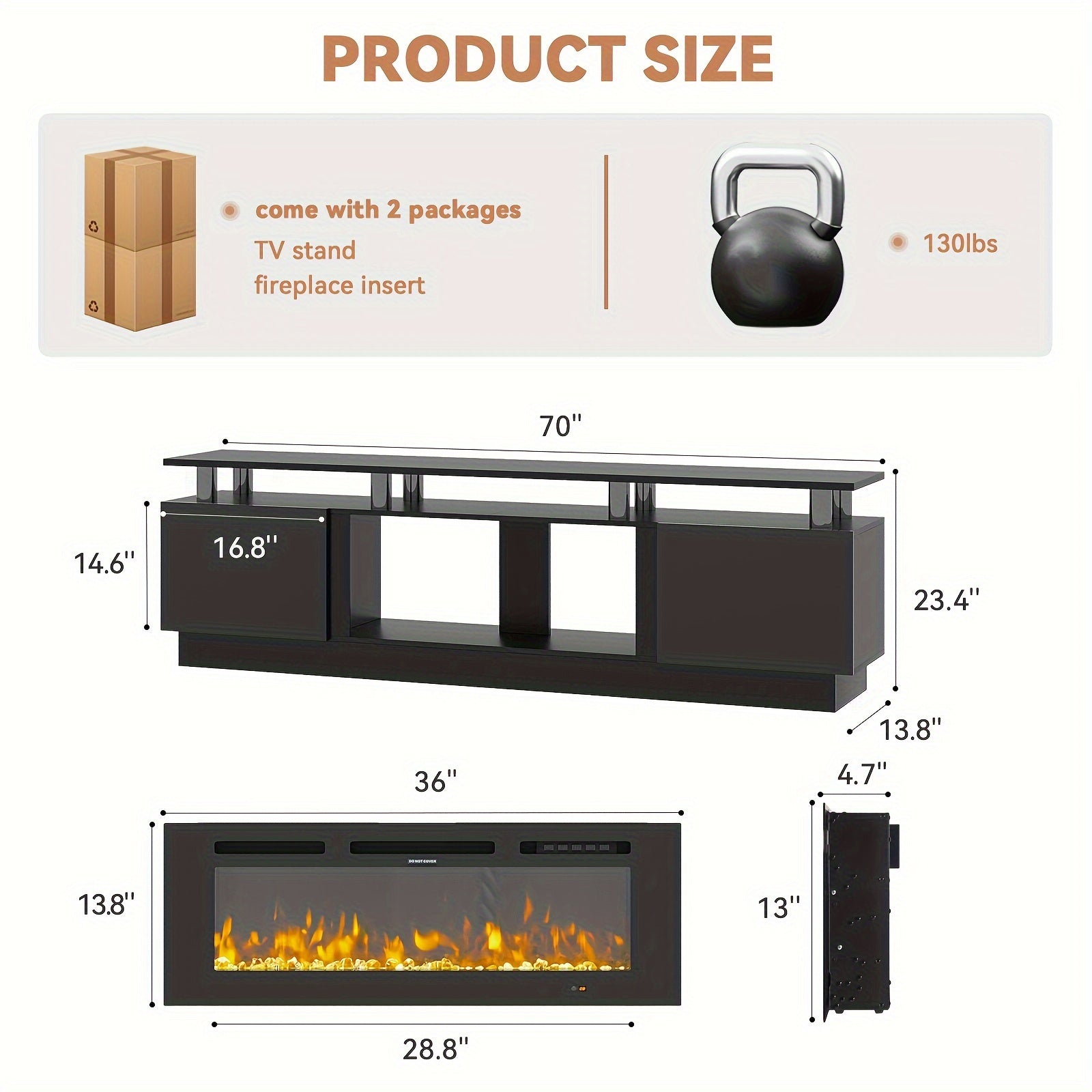 Fireplace TV Stand With 91cm Fireplace Modern High Gloss Fireplace Entertainment Center LED Lights TV Console Cabinet