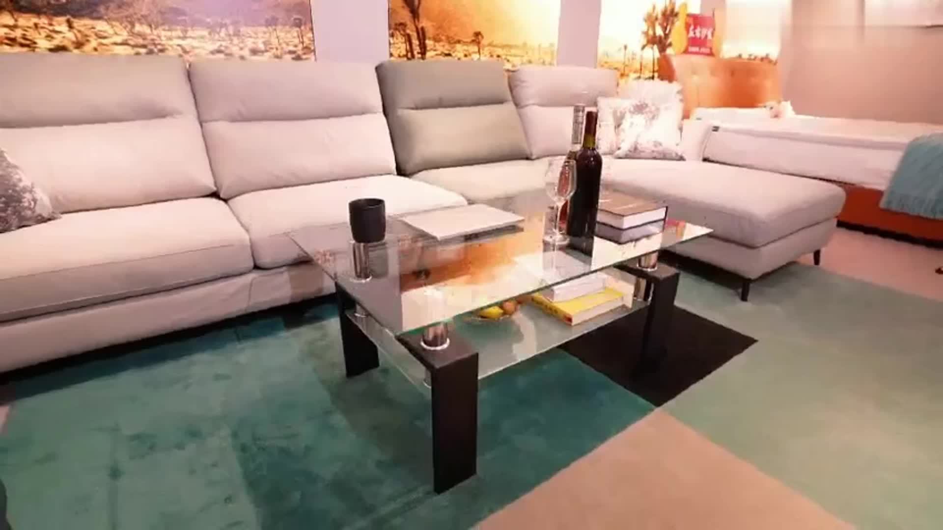 Glass Coffee Table Metal Tube Glass Coffee Table for Livingroom (Black Leg +Black Glass)