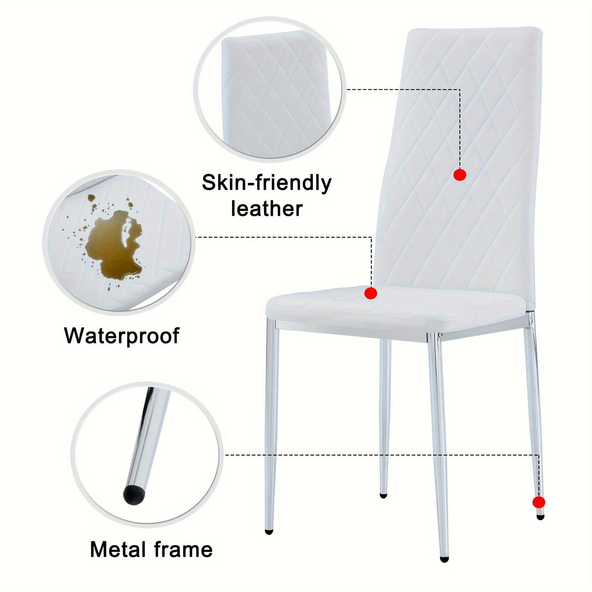 armless high backrest dining chair, 4-piece set of silver metal legs white chair, office chair. Suitable for restaurants, living rooms, kitchens, and offices