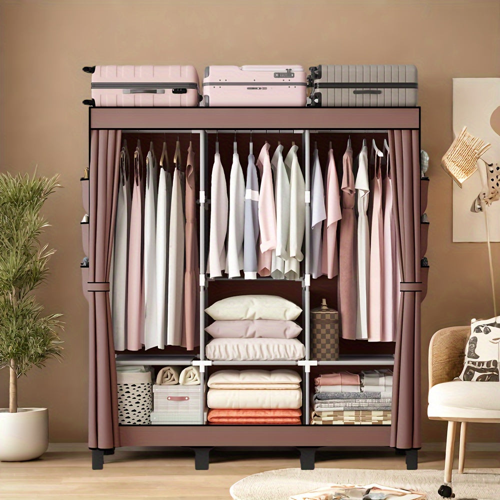Black Dust-Proof Cloth Wardrobe - Sturdy Steel Frame Multi-Layer Storage Organizer for Home Bedroom Rental and Dorm