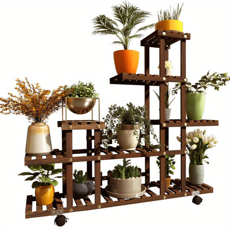 Chic Multi-Tiered Indoor Flower Stand - Wooden Succulent & Plant Pot Holder for Balcony and Living Room Decor